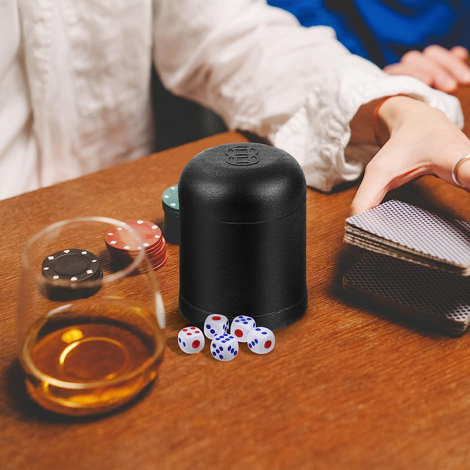 Alipis Black Dice Plastic Dice Shaker Cup with 5 Dot Dices, Small Games Dice Cups Black Cylindrical Dice Box for Club Bar Dice Game, 5 Sets image number 2