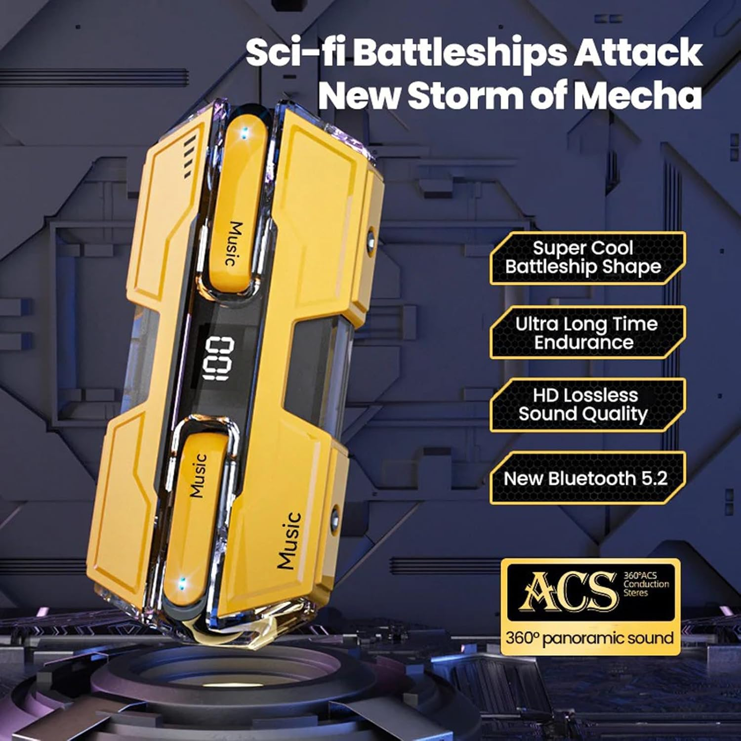 Suerteyay Semi-In-Ear Wireless Headset,2025 New Semi-In-Ear Bone Conduction Earbuds Wireless Bluetooth,Ipx7 Waterproof, Magnetic Snap-Together Design,Mecha Appearance for Games and Daily Life (A) image number 2