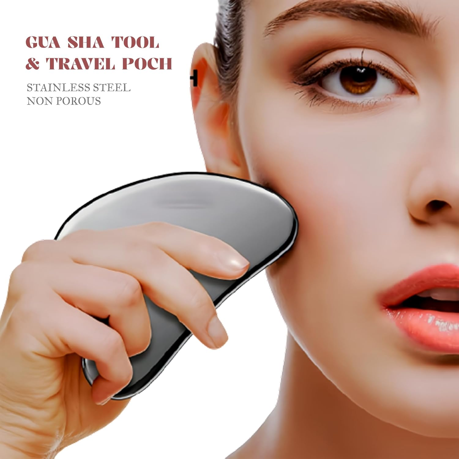 Tisko Stainless Steel Gua Sha Facial Tools - Guasha Tool for Face, Face Sculpting Tool, Jawline Shaper, Double Chin Reducer, Body Gua Sha Tools, Lymphatic Drainage Massager, Facial Skin Care image number 4