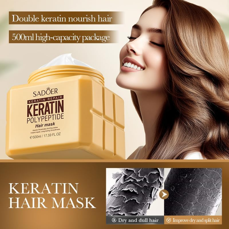 Keratin Polypeptide Hair Mask, 500Ml, for Repairing Damaged Hair image number 3