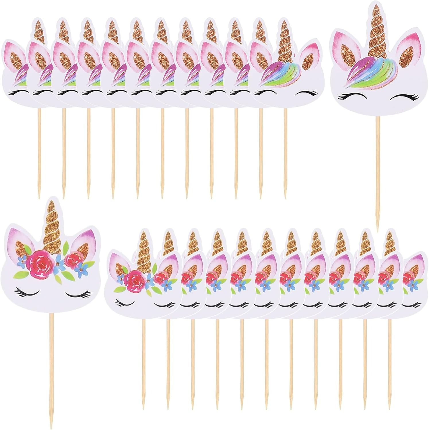 Unicorn Cake Toppers,24 Pcs Unicorn Cupcake Toppers Cake Decorations Double Side Birthday Cupcake Topper,For Girls Kids Women Baby Shower Unicorn Themed Party Supplies image number 2