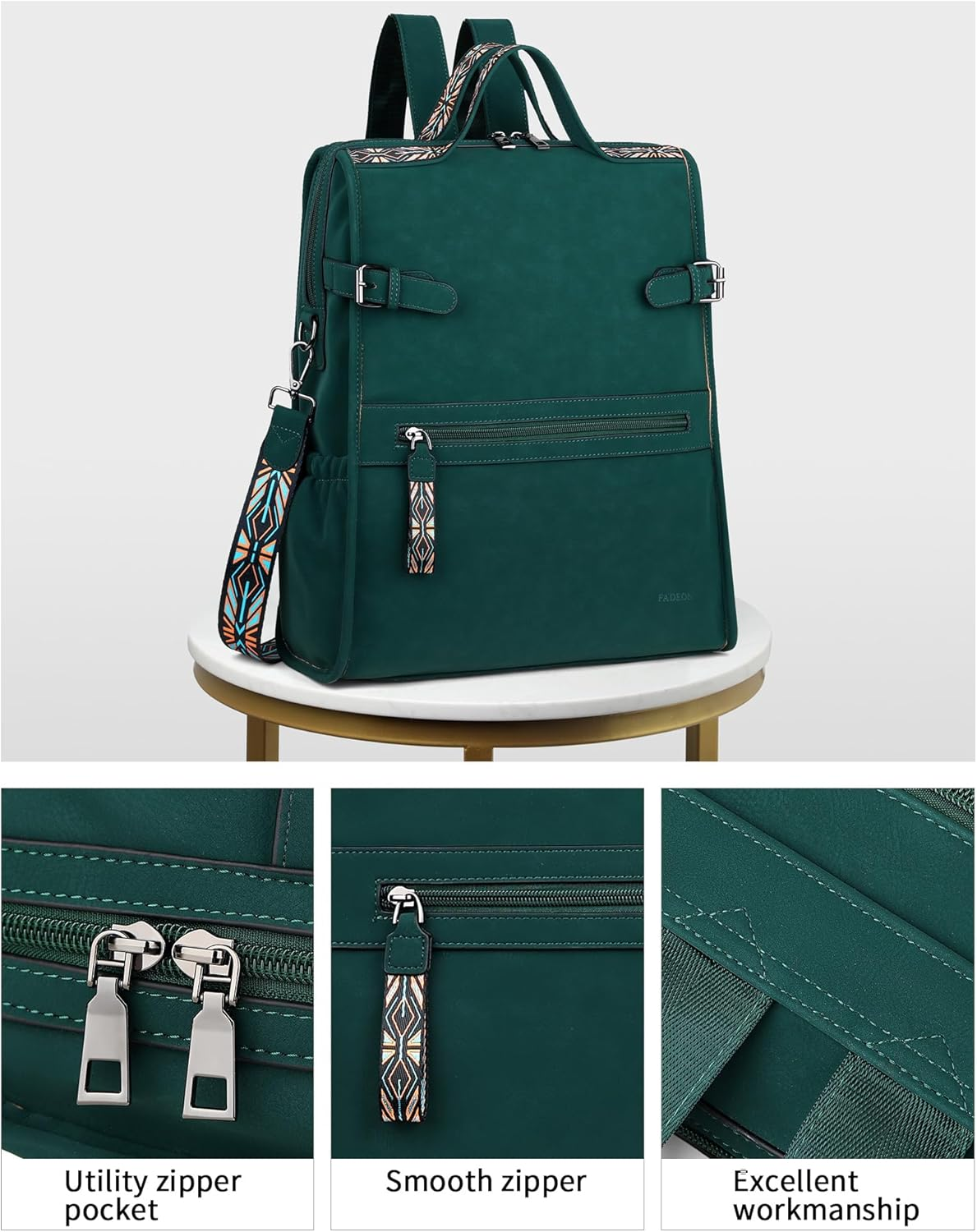 FADEON Leather Laptop Backpack for Women, Designer Ladies Work Travel Computer Backpack with Laptop Compartment - Brown image number 3