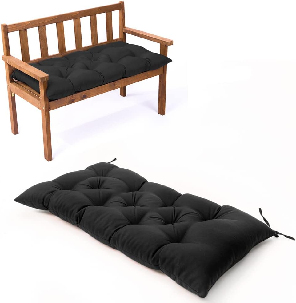 MOONASE Indoor/Outdoor Bench Cushion Patio Furniture Chair Cushion Tufted Lounger Seat Cushions with Ties for Patio Garden (39.4 X 19.7 Inch, Navy)