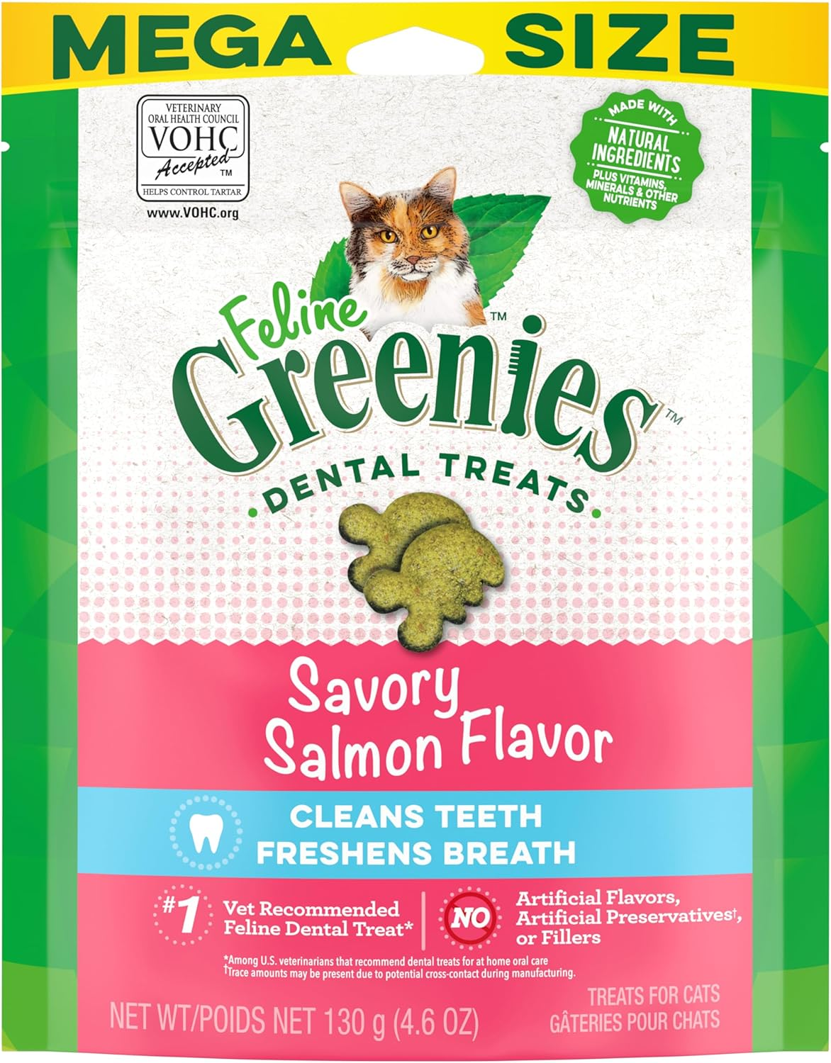 Greenies Savory Salmon Flavor Dental Feline Cat Treats, 130 G