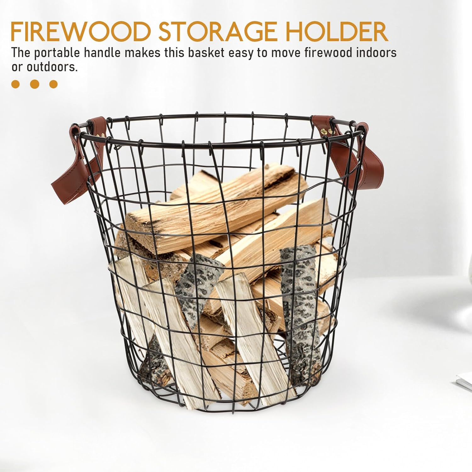 Large Capacity round Iron Logging Storage Basket with Handles Outdoor Firewood Organizer for Convenient Multi-Purpose Storage Fireplace Supply Holder for Carrying image number 3