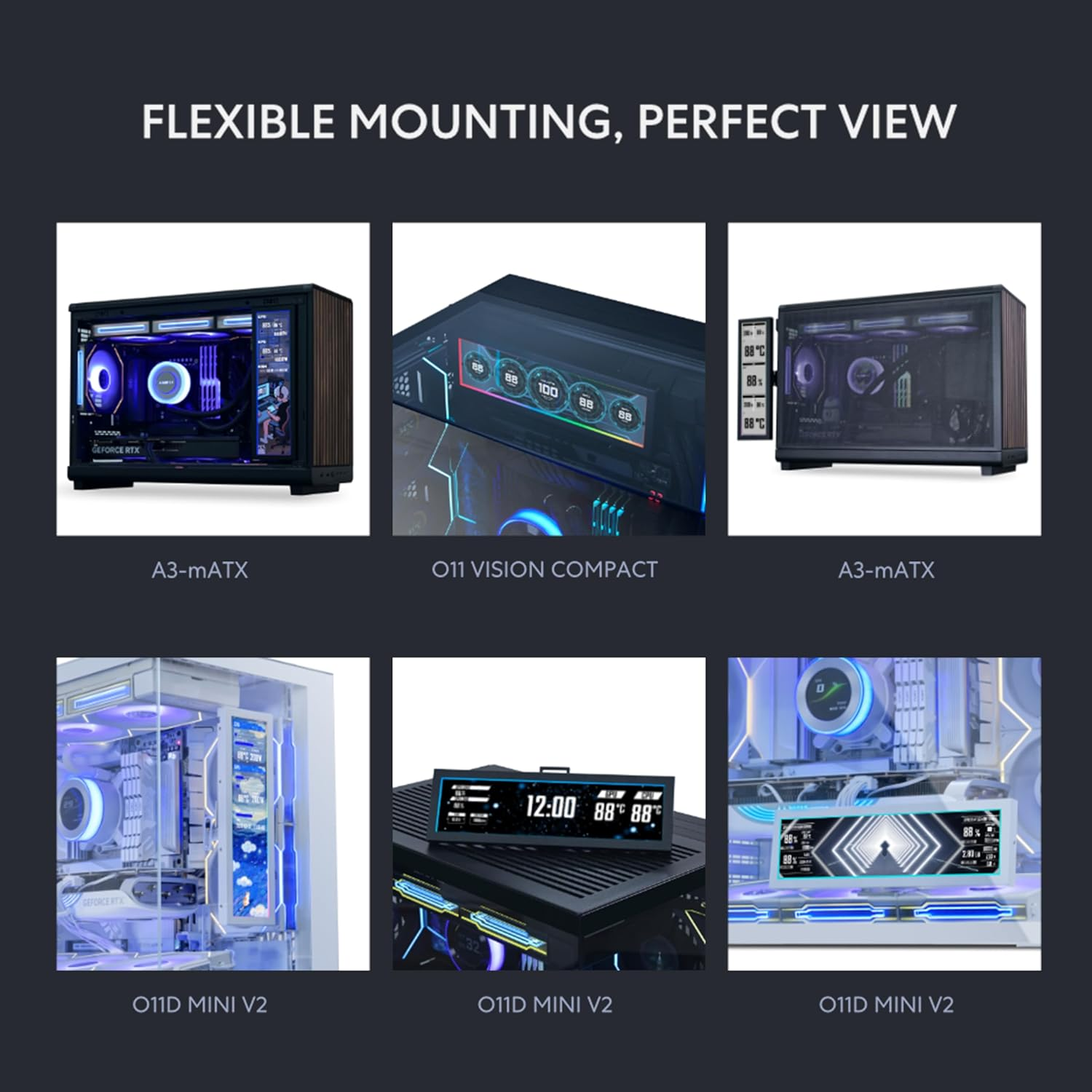 Lian Li 8.8" Universal Screen for PC - Adjustable Mounting for Any Computer Setup - Customizable ARGB Frame - PC Temperature Display Panel - LCD Screen Disply - Mini Monitor - SM088W (US88 V1 White) image number 5