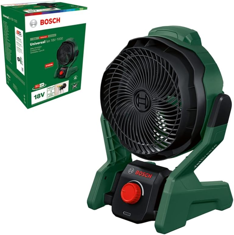 Bosch 18V Cordless Portable Fan without Battery, Variable Speed, Powerful, Adjustable Head, Quiet, for DIY, Camping and More, Air Flow Volume: 1,000 M&sup3;/H (Universalfan 18V-1000). Made in Europe image number 3