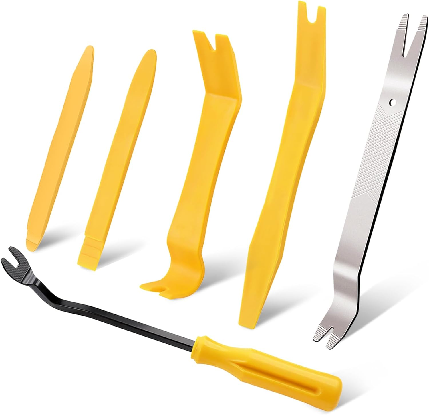 5 PCS Nylon Auto Trim Removal Tool Kit 1 Pc Metal Pry Tool, Door Panel Removal Tool Fastener Remover for Car Dash Radio Audio, Yellow image number 3