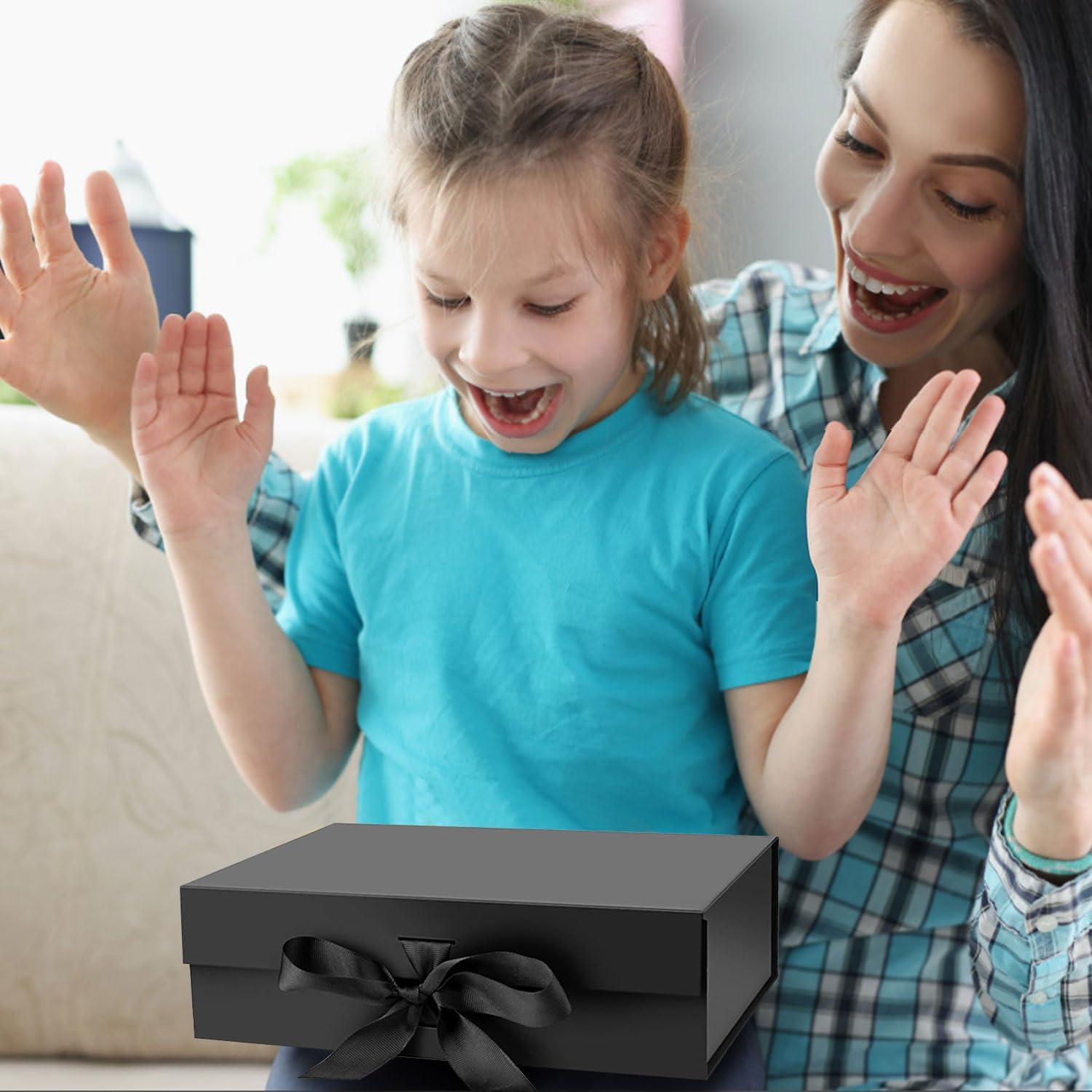 Premium Black Bridesmaid Proposal Box: Magnetic Closure, Luxury Gift with Ribbon for Presents, Birthdays, 23X17X7Cm (Black, 2Pcs) image number 6