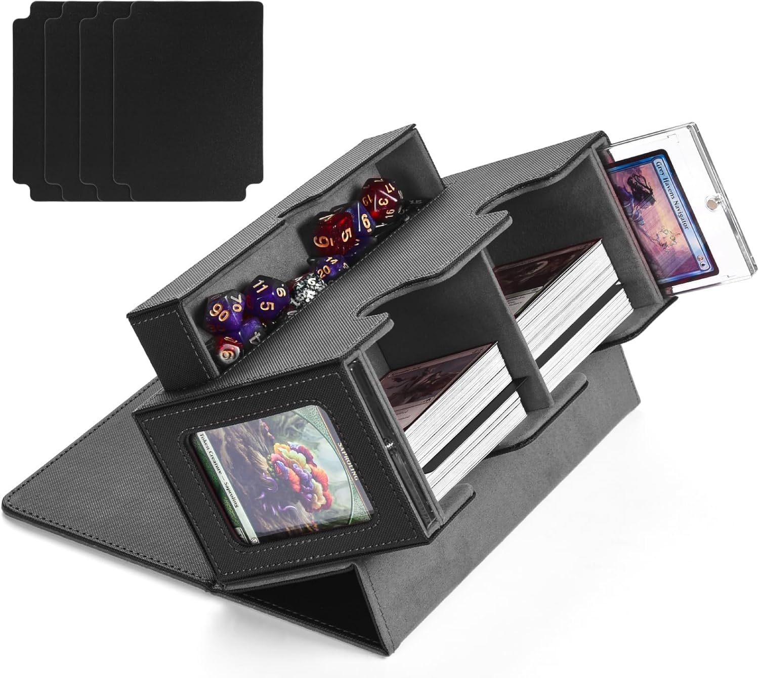 MTG Deck Box with 2 Commander Displays & Dice Tray, Fits 320+ Single Sleeved Cards, Trading Card Storage with 4 Dividers & 35Pt Card Brick for Magic, TCG, and Collectible Cards (Red)