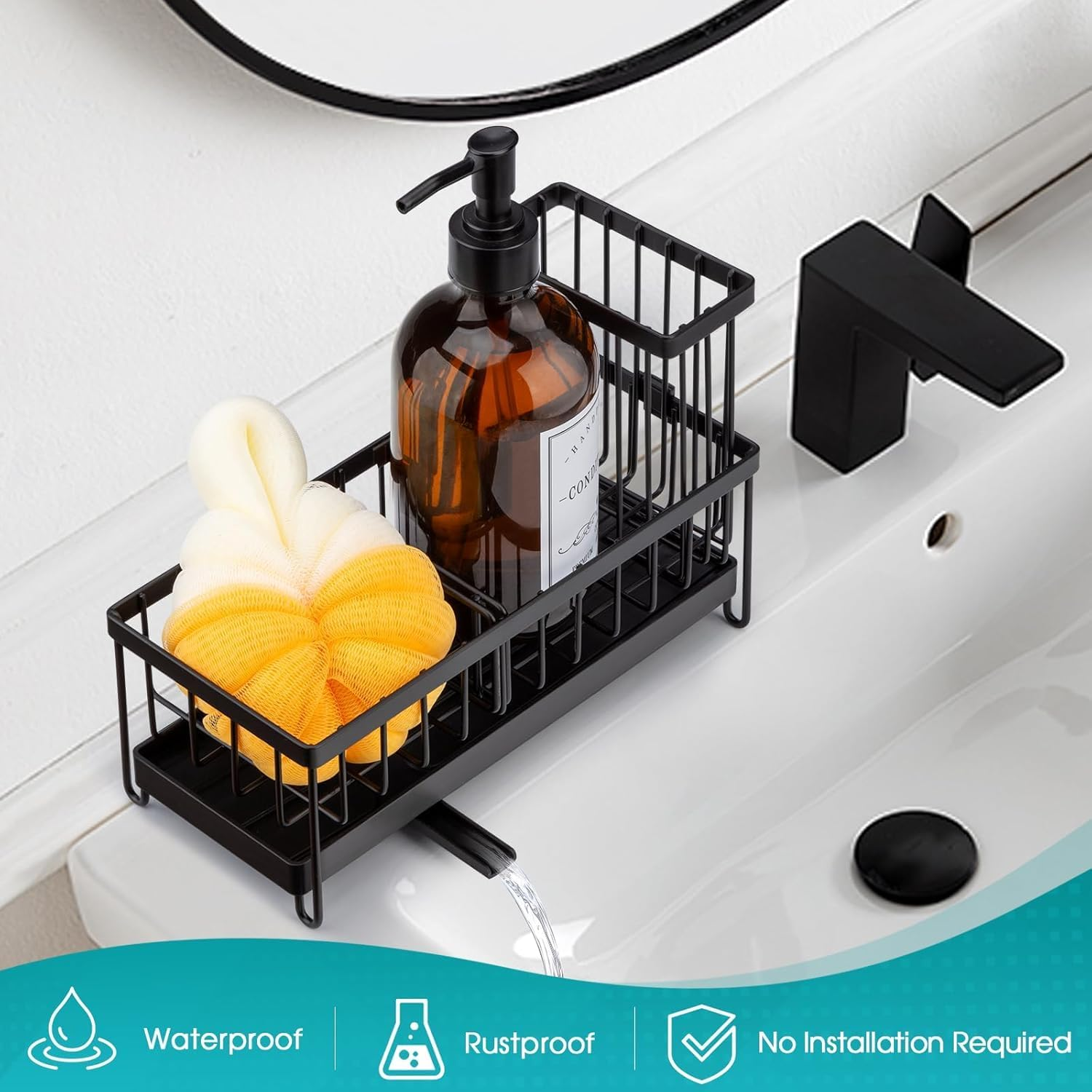 Kitchen Sink Caddy, Sponge Holder for Sink with Self Draining Tray，Rustproof Kitchen Sink Organzier and Storage with Brush Holder image number 2