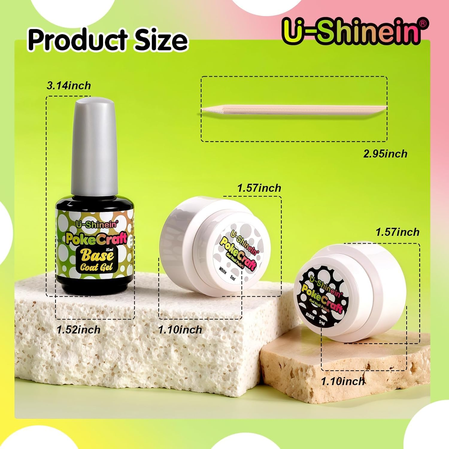 U-Shinein Multi-Functional White&Black Gel Nail Polish Set, with Base Coat&Orange Wood Nail Sticks Kit, Blooming Gel Spreading Magic Blossom Effect Pokecraft Gel Nail Polish Lace Patterns Manicure DIY - Whiteblackbase Coatwood Stick image number 2