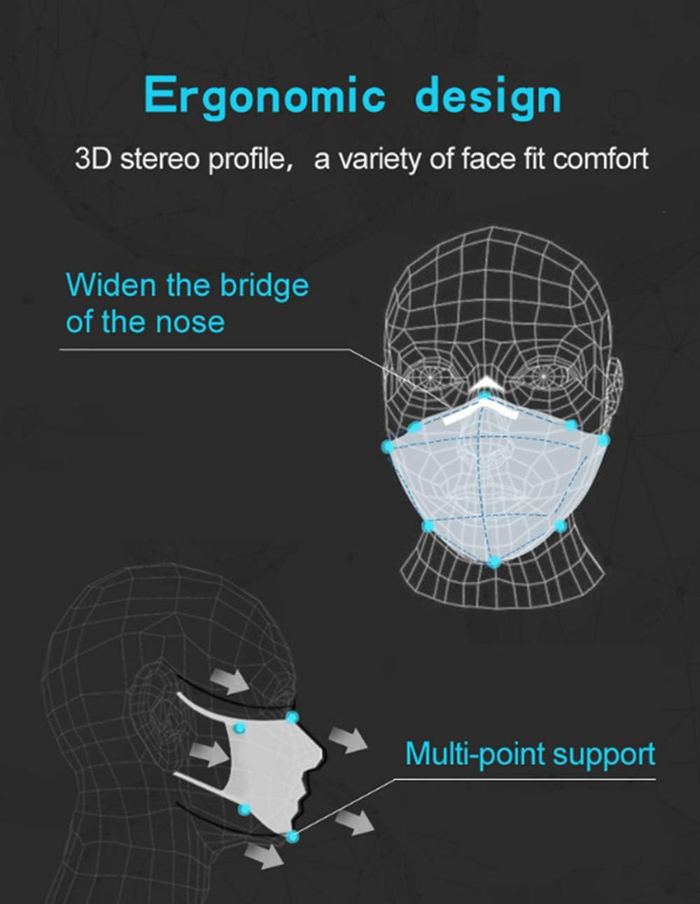 2 Pack Reusable Face Masks with 4 Filters, Cotton Washable Face Mask with 5-Layer Activated Carbon Filters and Adjustable Straps/Fits Most Adults-Black
