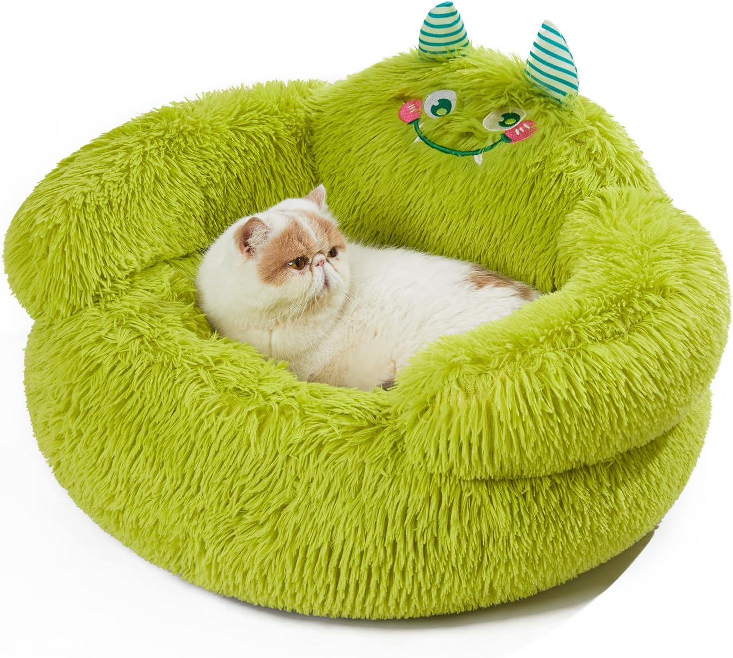 Jiupety Calming Donut Pet Bed, Plush Anti-Anxiety Dog & Cat Bed for Small Pets, Soft Indoor Cuddler Bed with Non-Slip Bottom, Medium (24"X24"X14"), Green image number 6