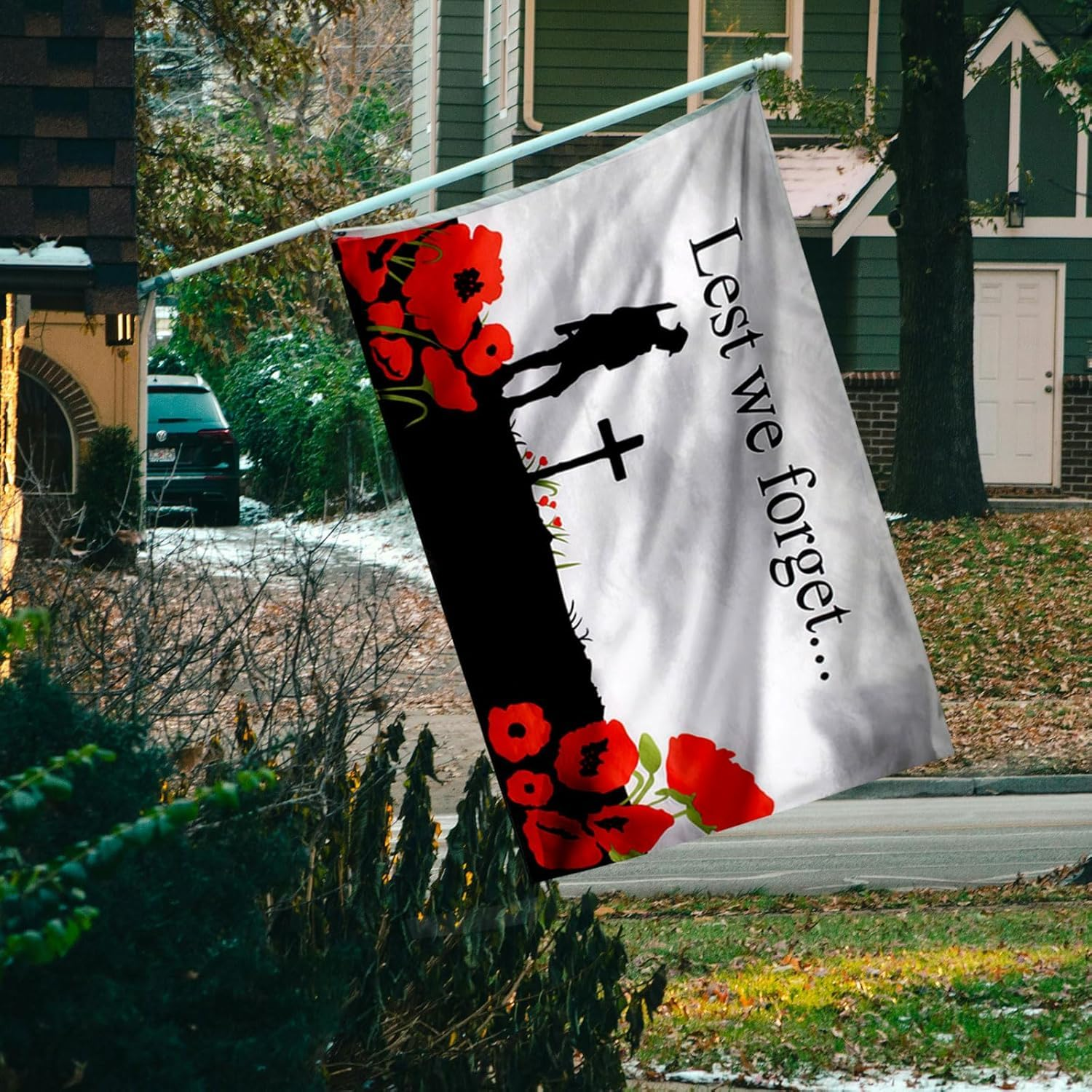 AUPOINT Lest We Forget Flag 90X150Cm, Veteran Memorial Day Flag, Anzac Day Flag, Vivid Color anti War Flag, Soldier Remembrance Day, Decorations Honor Banners for Garden School Indoor Outdoor Decor image number 2