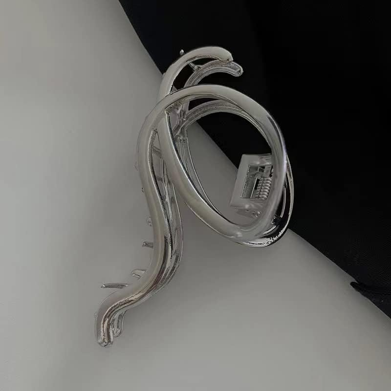 Silver Circle Geometry Metal Hair Claw Clips, Large Hair Claw Nonslip Hair Barrettes Non-Slip No Broken Strong Hold Hair Clamps Fashion Hair Accessories for Woman and Girls with Long Thick Thin Curly image number 4