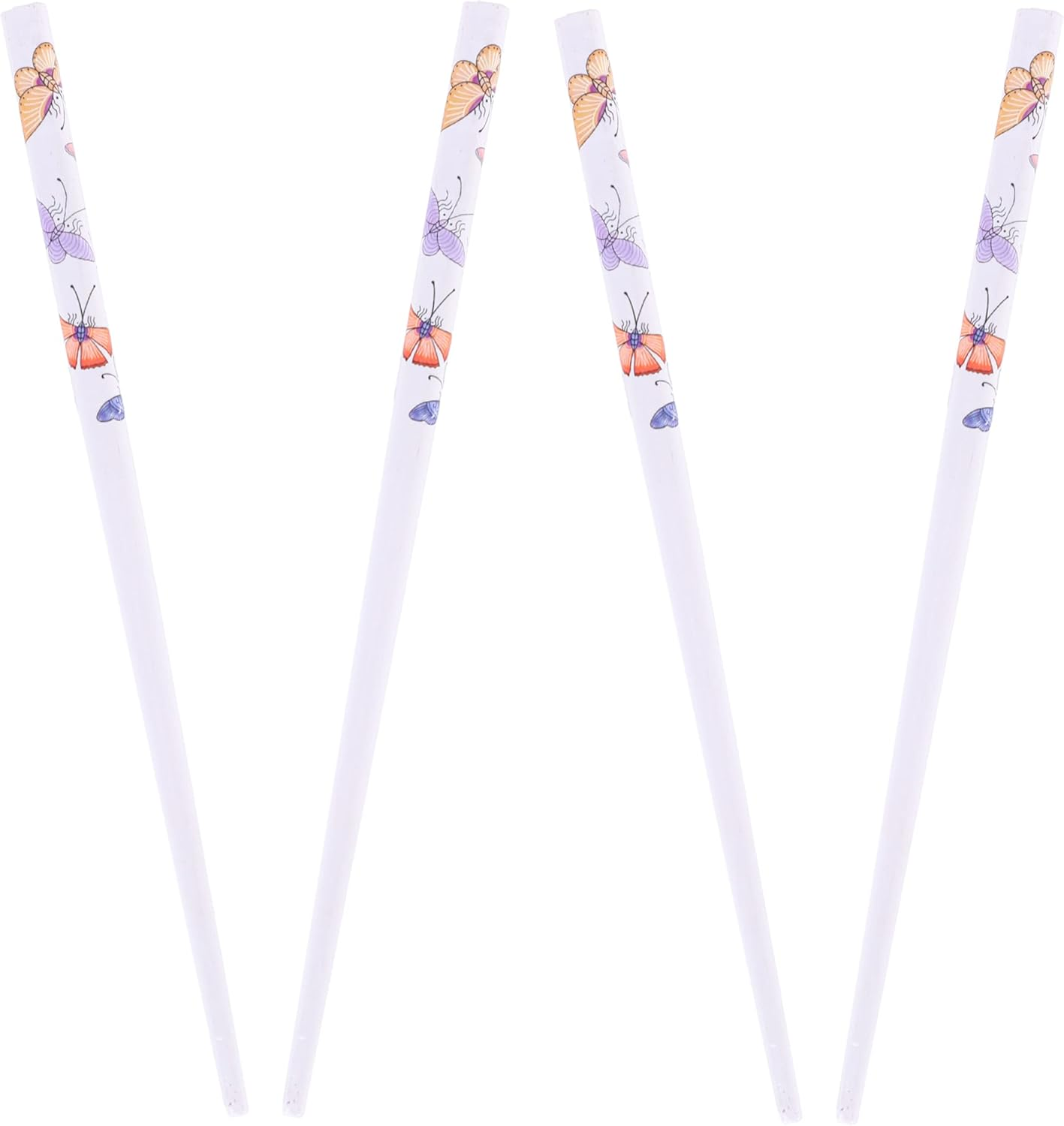 Set of 4 Hair Sticks Hair Chopsticks with Butterflies - White