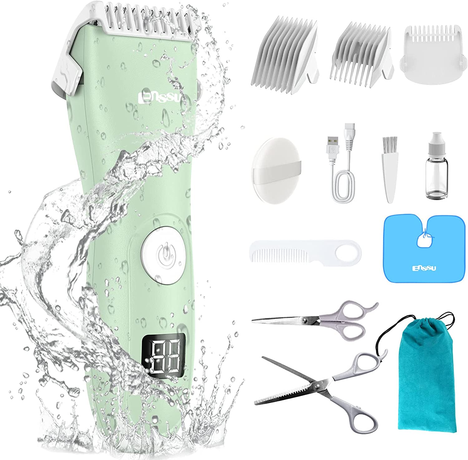 Baby Hair Clipper, Quiet Kid Hair Clipper with Safe Ceramic Blade & LCD Power Display, Professional Hair Trimmer for Kids Waterproof Rechargeable Haircut Kit for Toddler Children, 1 Hour Fast Charge