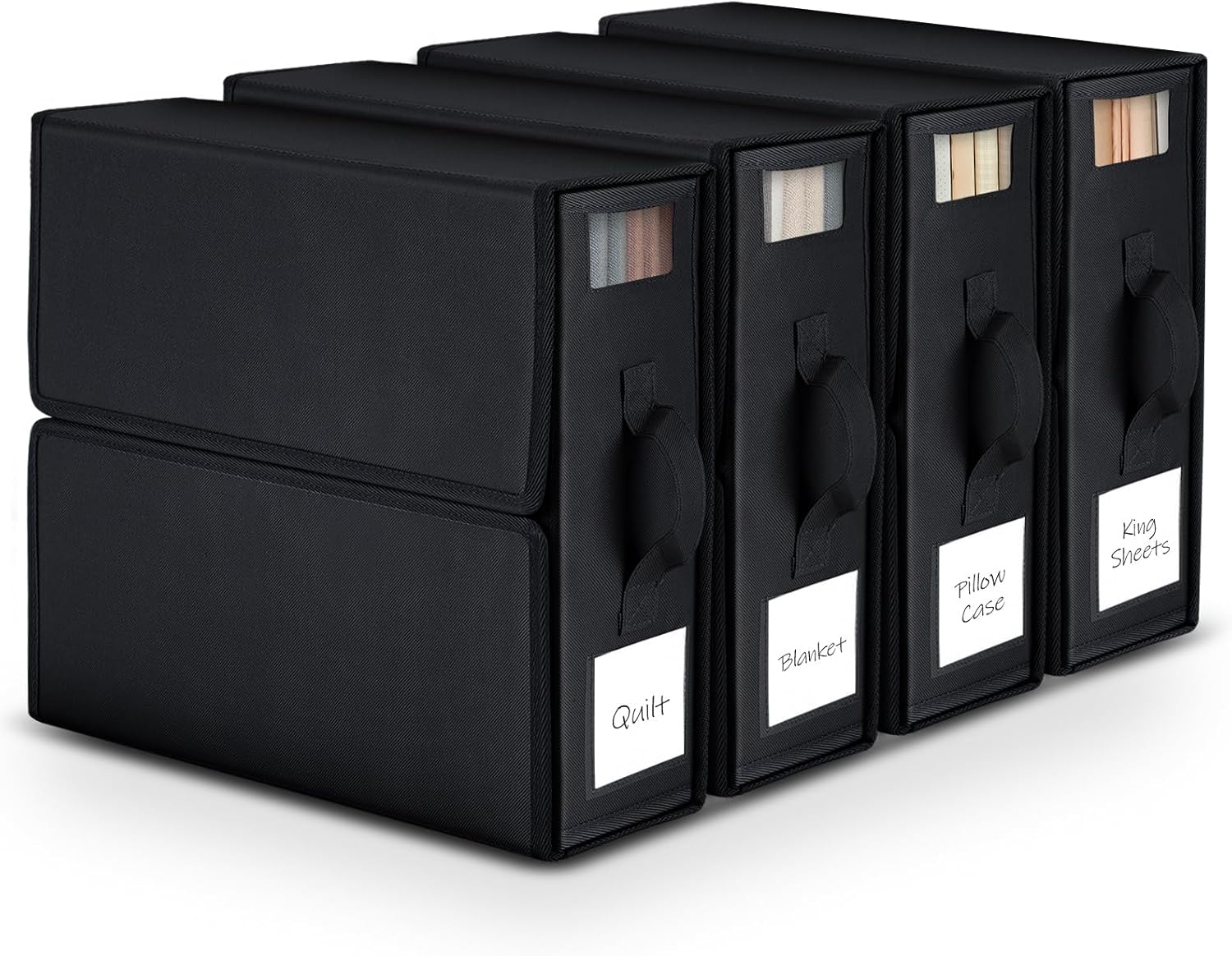 BDZBREN Bed Sheet Organizer and Storage 4 Pack (Queen or King Size), Linen Closet Organizer, Foldable Bedding Container for Duvet Cover Set, Clothes, Blankets and Pillow Cases, Dark Gray (Grey)