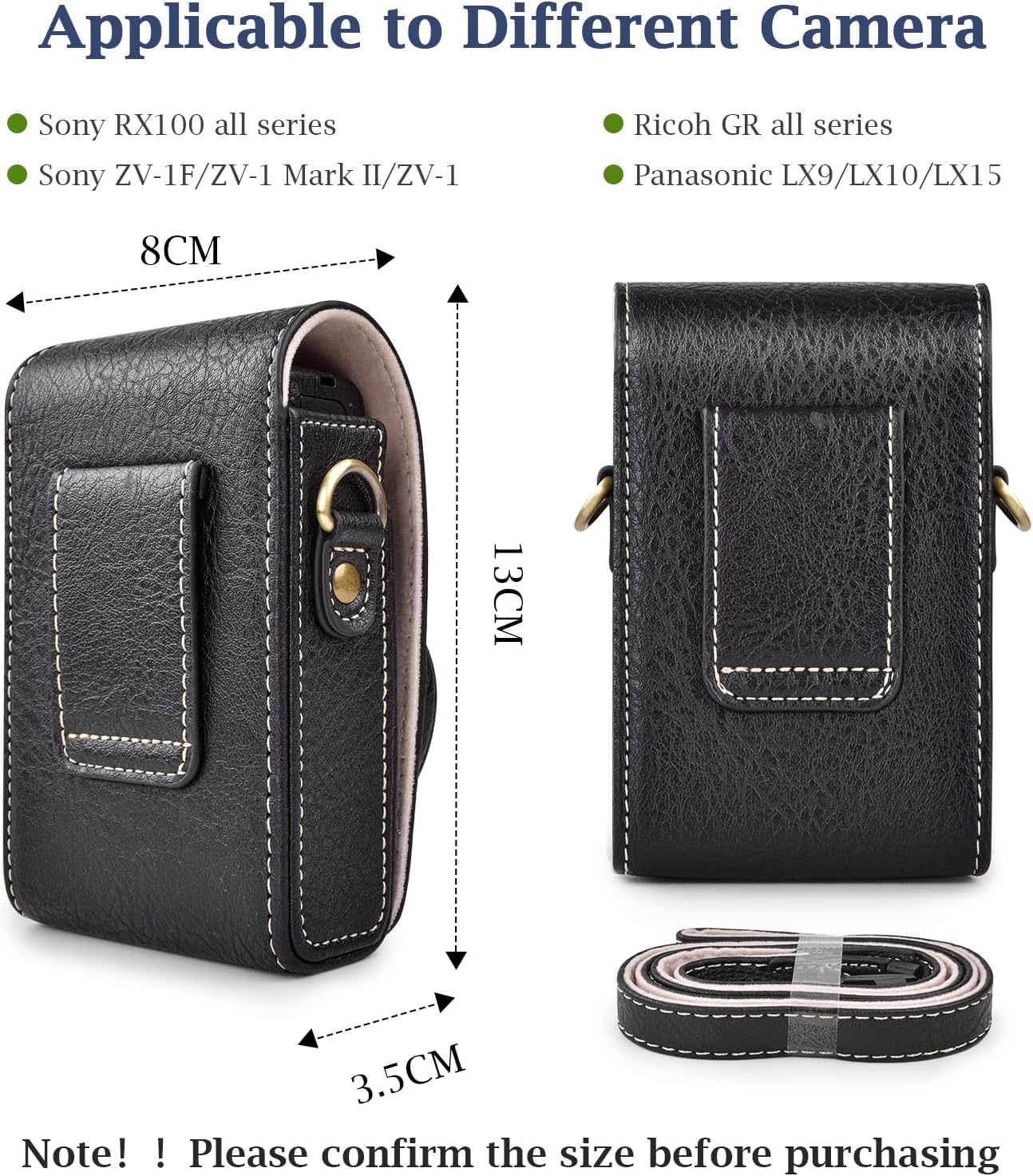 Rieibi Camera Case for Sony Zv1F/Zv1/Ricoh GR Iv/Iiix/Ricoh III Ii/Fujifilm X-Half/X-Hf1/Panasonic LX9 LX10 Lx15/Canon G7X III / G7X II / SX740 HS- Camera Bag with Strap - Black (Case Only) image number 1