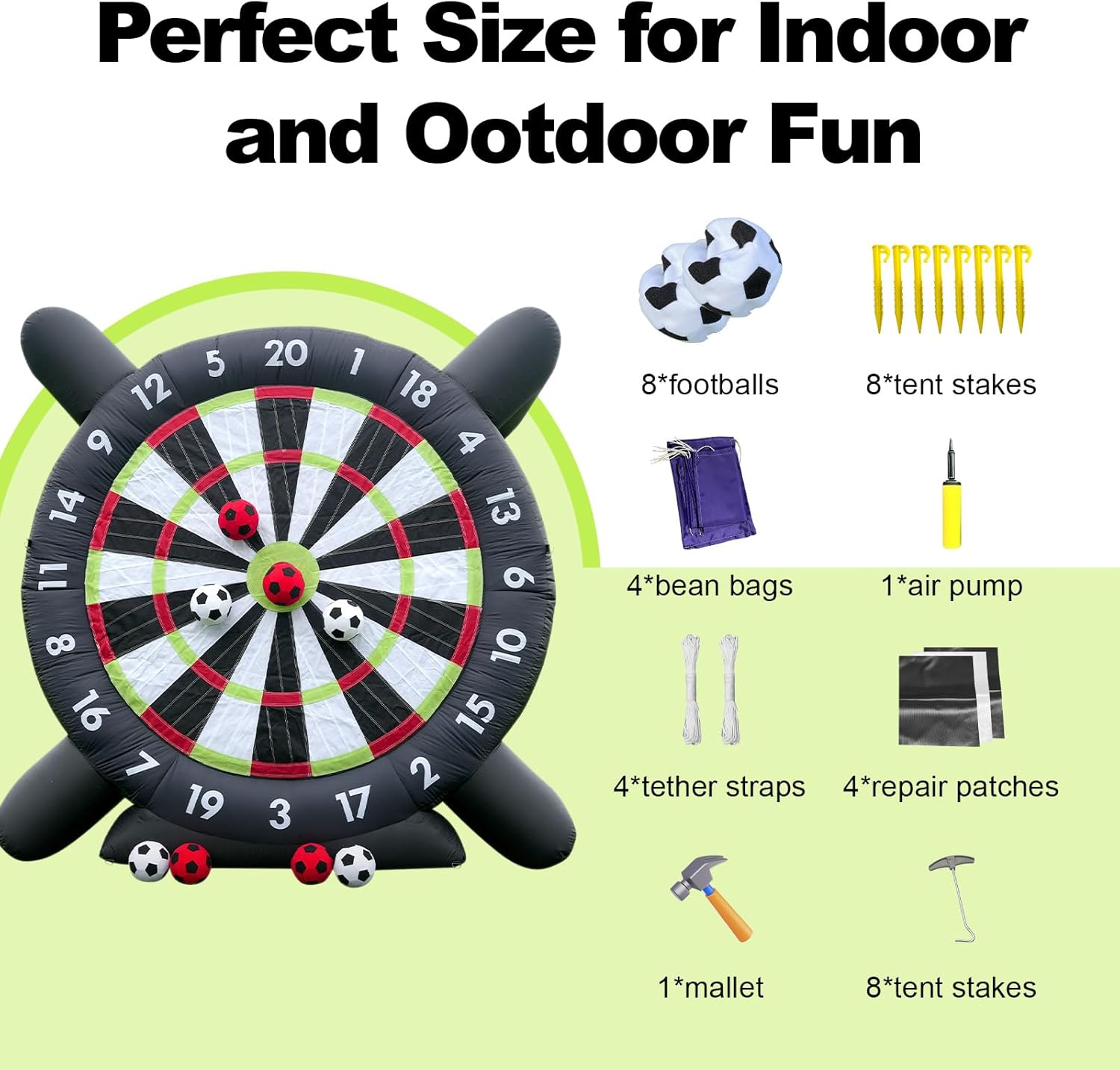 Giant Outdoor Inflatable Soccer Darts Board Inflatable Football Darts Kick Goal Game with 8Pcs Soccer Balls for School Gym Camp Yard Sport Game(Black) image number 5