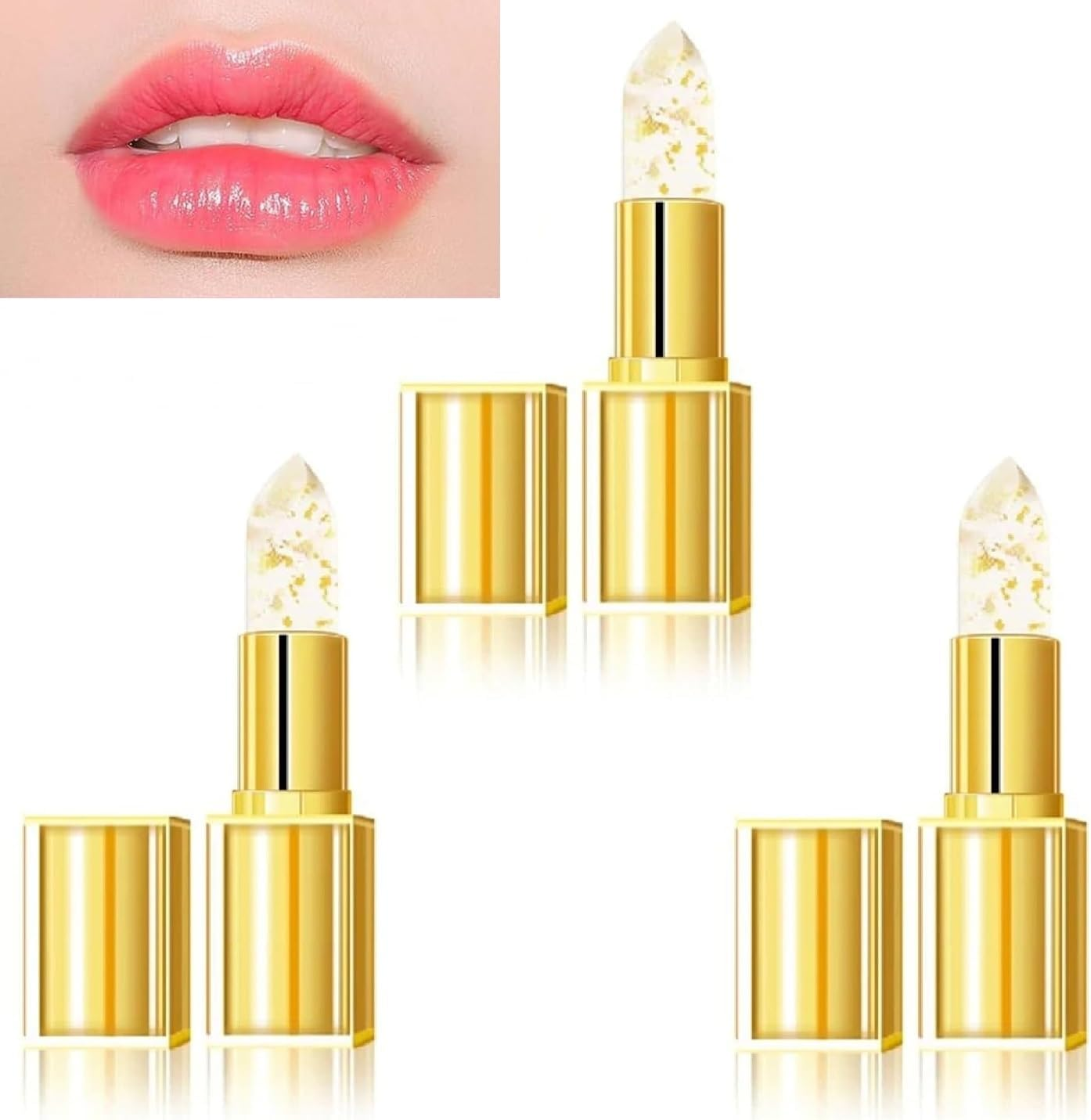 Gold Crystal Color Changing Lipstick &ndash; Transparent to Pink Moisturising Lipstick, Natural Vegan Lip Stick for Women, Daily Wear (1PCS)