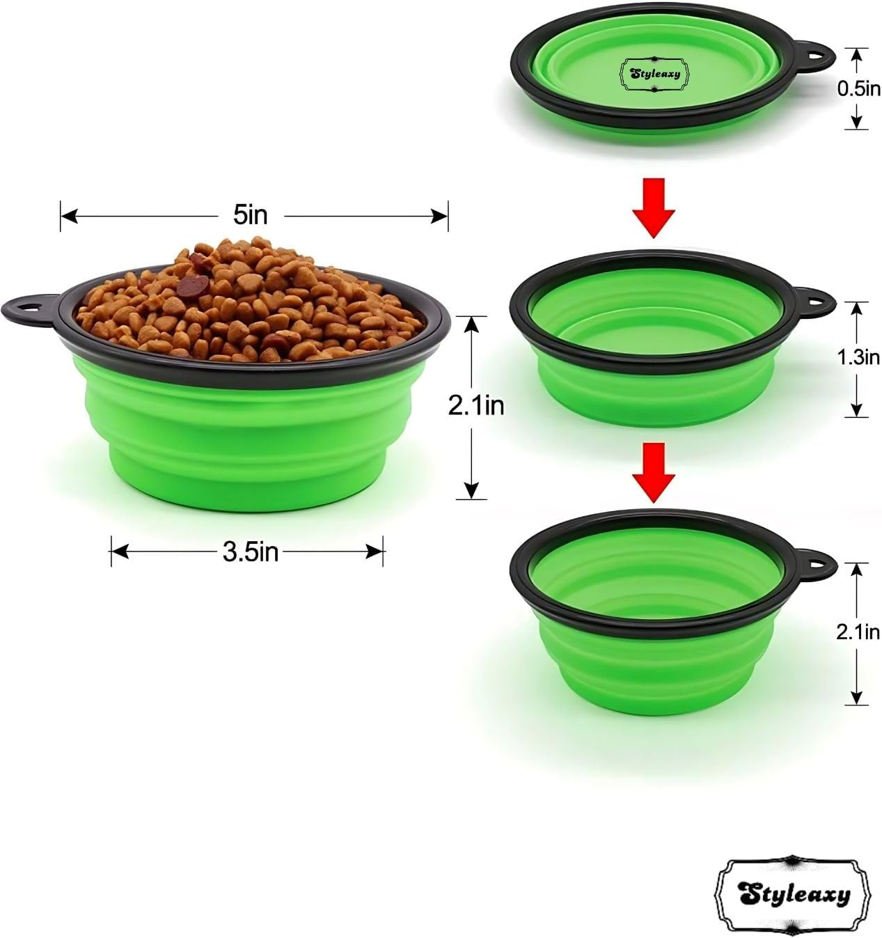 Collapsible Pet Bowl, BPA Free Portable Silicone Pet Feeding and Water Bowl with Carabiner Clip, Ideal for Hiking, and Outdoor Activities (Set of 2) image number 5