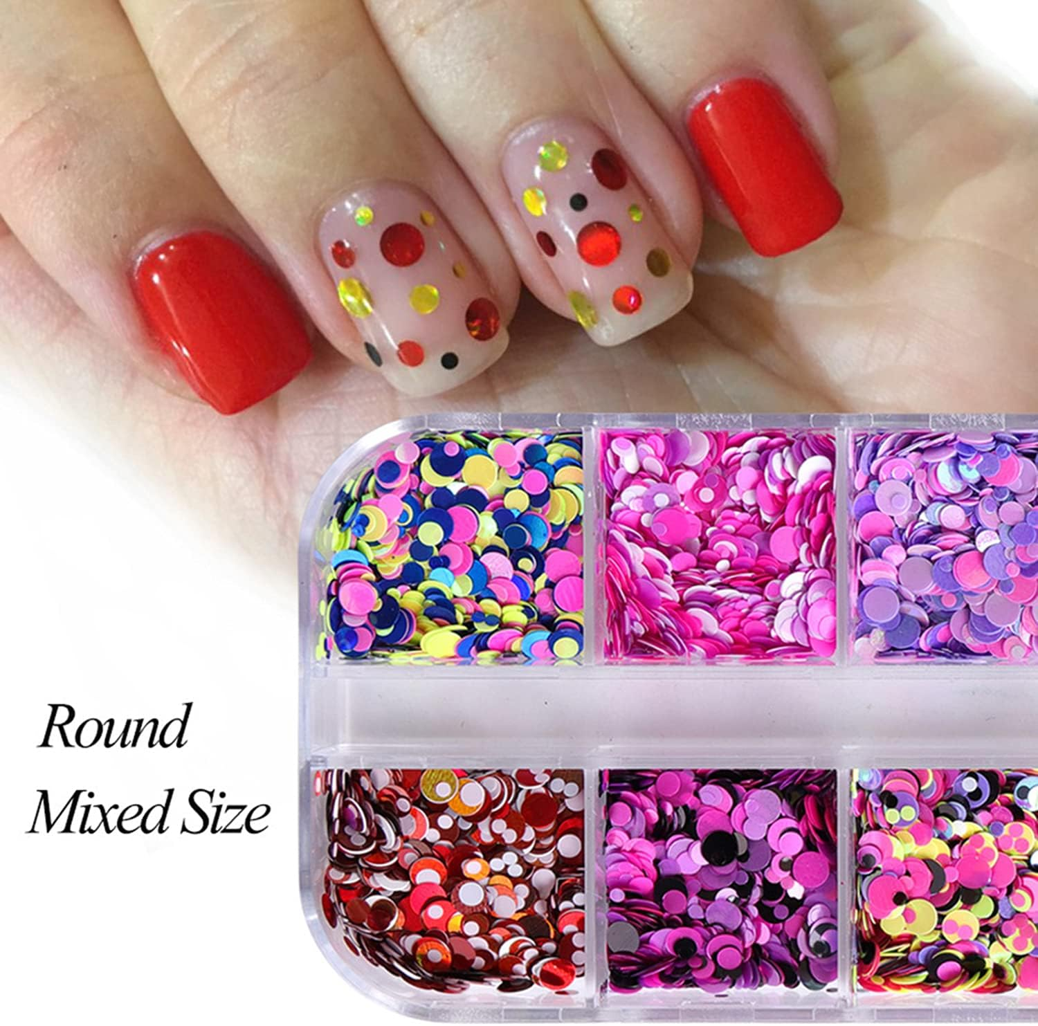 12 Colors Laser Mixed Circle Nail Glitter Sequins 3D Nail Art Accessories Holographic round Shape Flakes Nail Art Design Acrylic Nails Supplies Women Manicure Beauty Decor DIY Crafts Decorations - Silver image number 3