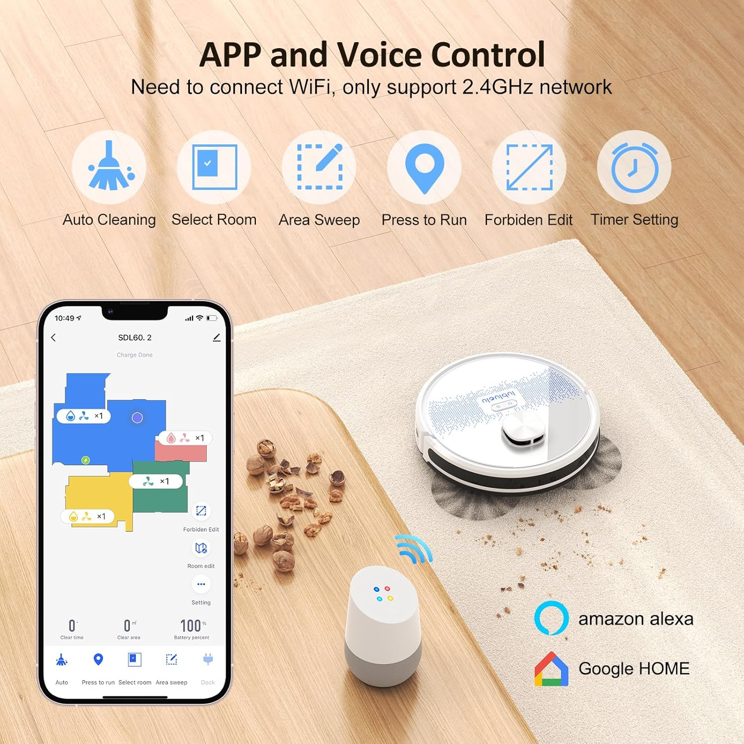Lubluelu Robot Vacuum and Mop Combo 4000Pa, 2 in 1 Robotic Vacuum Cleaner, Lidar Navigation Laser, 5 Editable Map,10 No-Go Zones, App/Alexa, Intelligent Vacuum Robot for Pet Hair, Carpet, Hard Floor image number 2