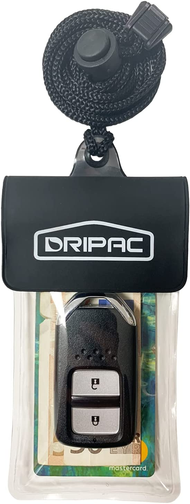 DRIPAC KP01 Floating Waterproof Car Key FOB Case, Wallet, Holders/Pouches for Earbuds, ID Badge, Credit Card, Money, Coins, Drivers' License, Palm Phone (Black)
