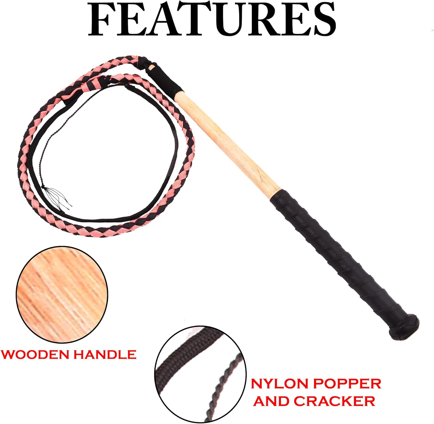 Paracord Bullwhip 2.5Ft Indiana Jones Style Whip for Equestrian Training & Cracking, Leather Phobia Paracord Nylon Kids Whip Stock Whip Heavy Duty image number 6