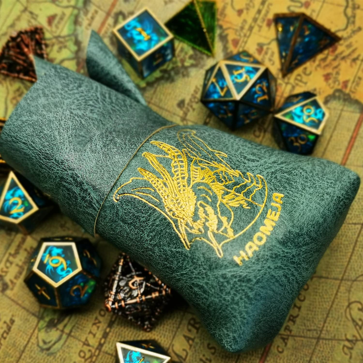 HAOMEJA DND Dice Tray & Bag with Button - Role Playing Dice Tray & Bag for Leather Dice, Jewelry, Coins & Small Accessories (Blue) image number 3