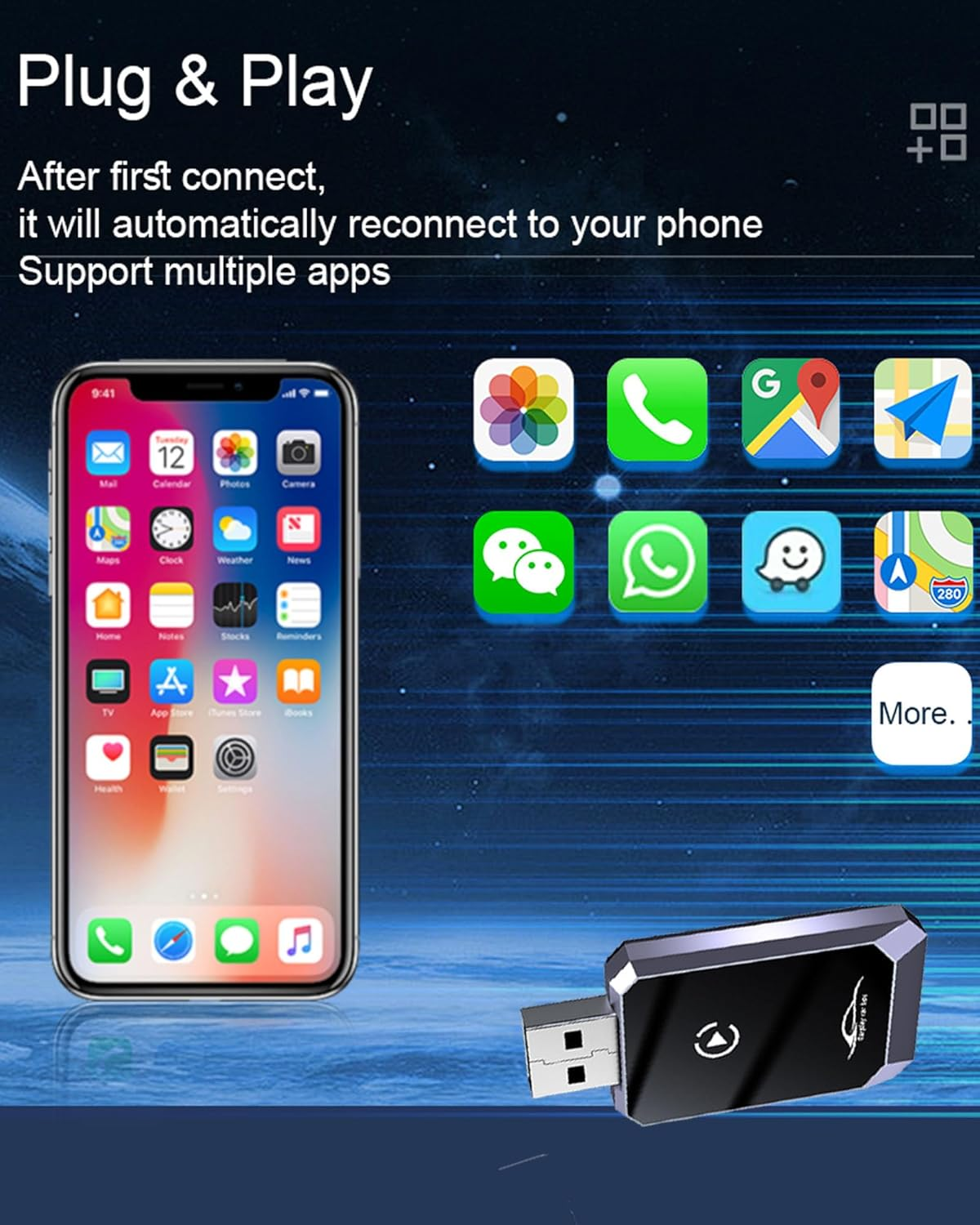 Wireless Carplay Adapter & Android Auto Wireless Adapter, 2-In-1 Fast & Stable Carplay Car Play Adapter for Ios 10+/Android 11+ image number 3