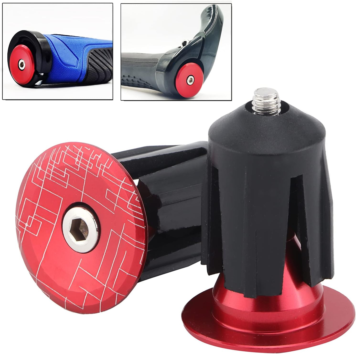 Phefop 2Pcs Bike Handlebar End Plugs Aluminum Alloy Expanding Locking Caps for Road Bike, High Abrasion Resistance Bar End Caps for Enhanced Cycling Experience (Red) image number 3