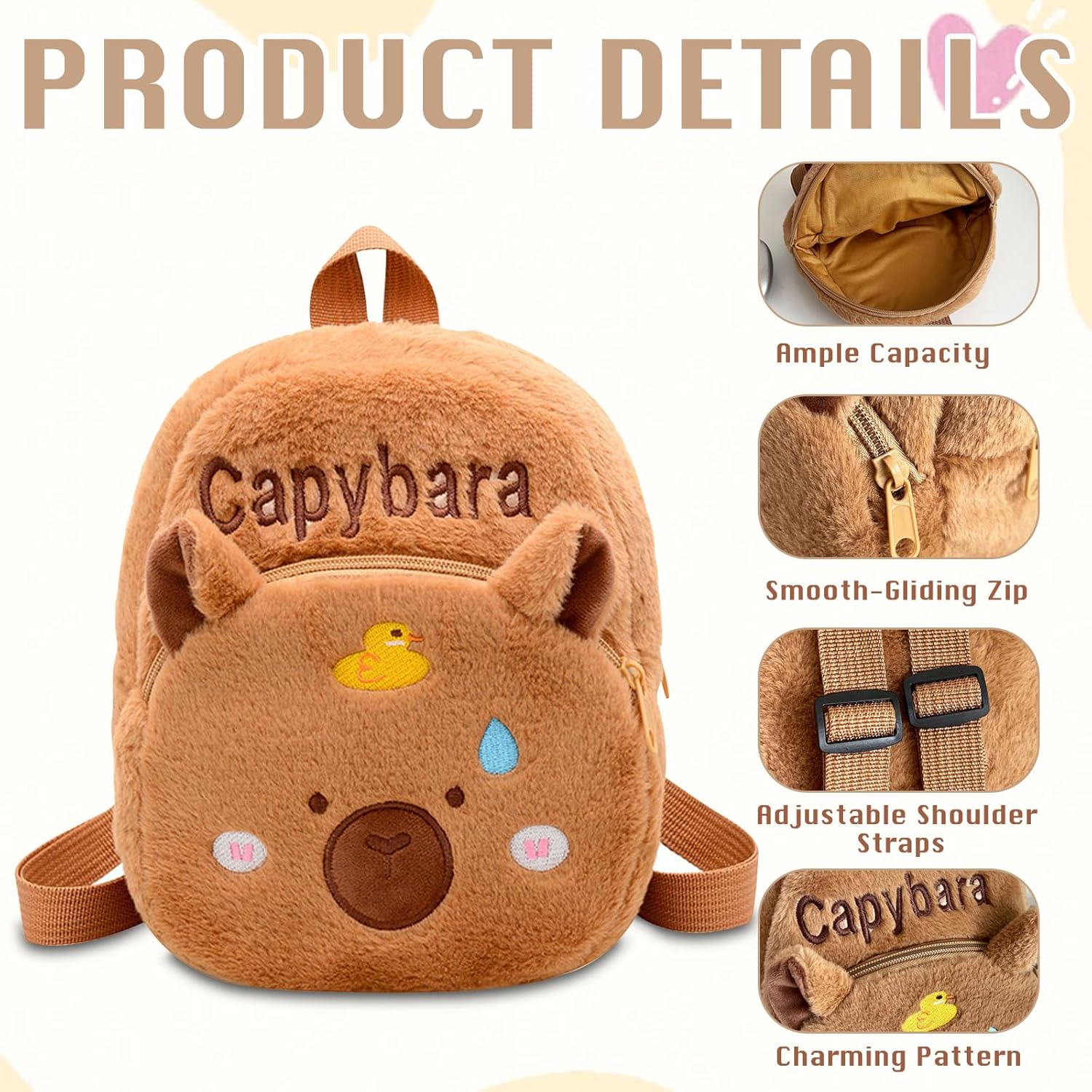 FOSDICK Capybara Backpack Nursery Cute Capybara Bag Nursery Kawaii Children'S Backpack Small Backpack Children with Change Purse Plush Nursery Backpack Children'S Backpacks for School Camping image number 4