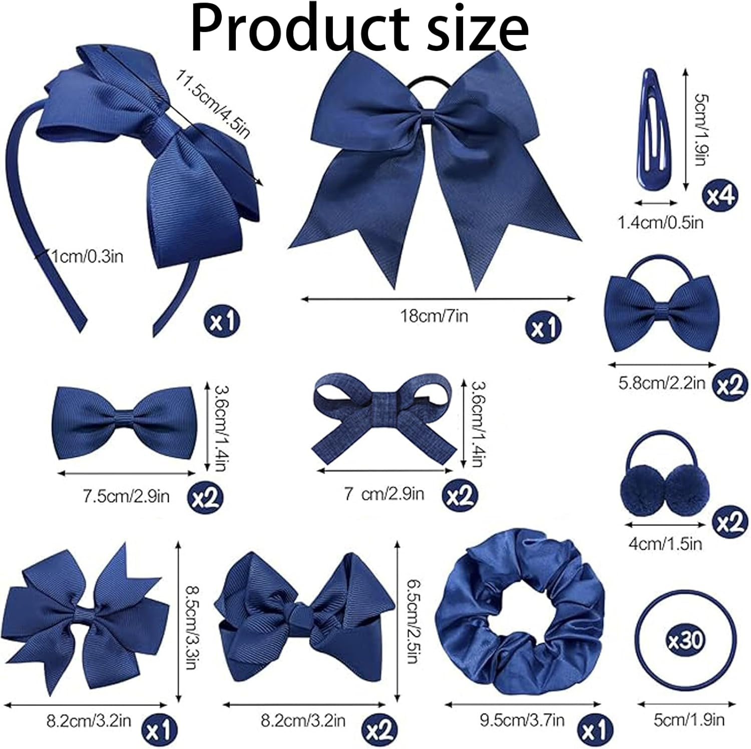SSKHE Girls Hair Accessories Navy Blue 48 Pieces Hair Bows for Girls with Navy Headband, Blue Hair Clips, Ponytail Holders, Navy Blue Hair Accessories for Kids School image number 6