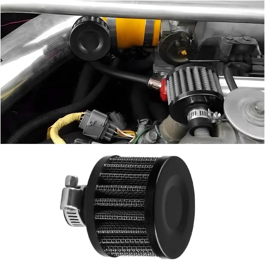 Air Intake Filter Breather, 0.47 Inch Universal Cold Air Filter, 12Mm Car Turbo Vent Air Intake Filter Cleaner, Crankcase Breather Compatible with Car and Motorcycle Engine Parts (Black)