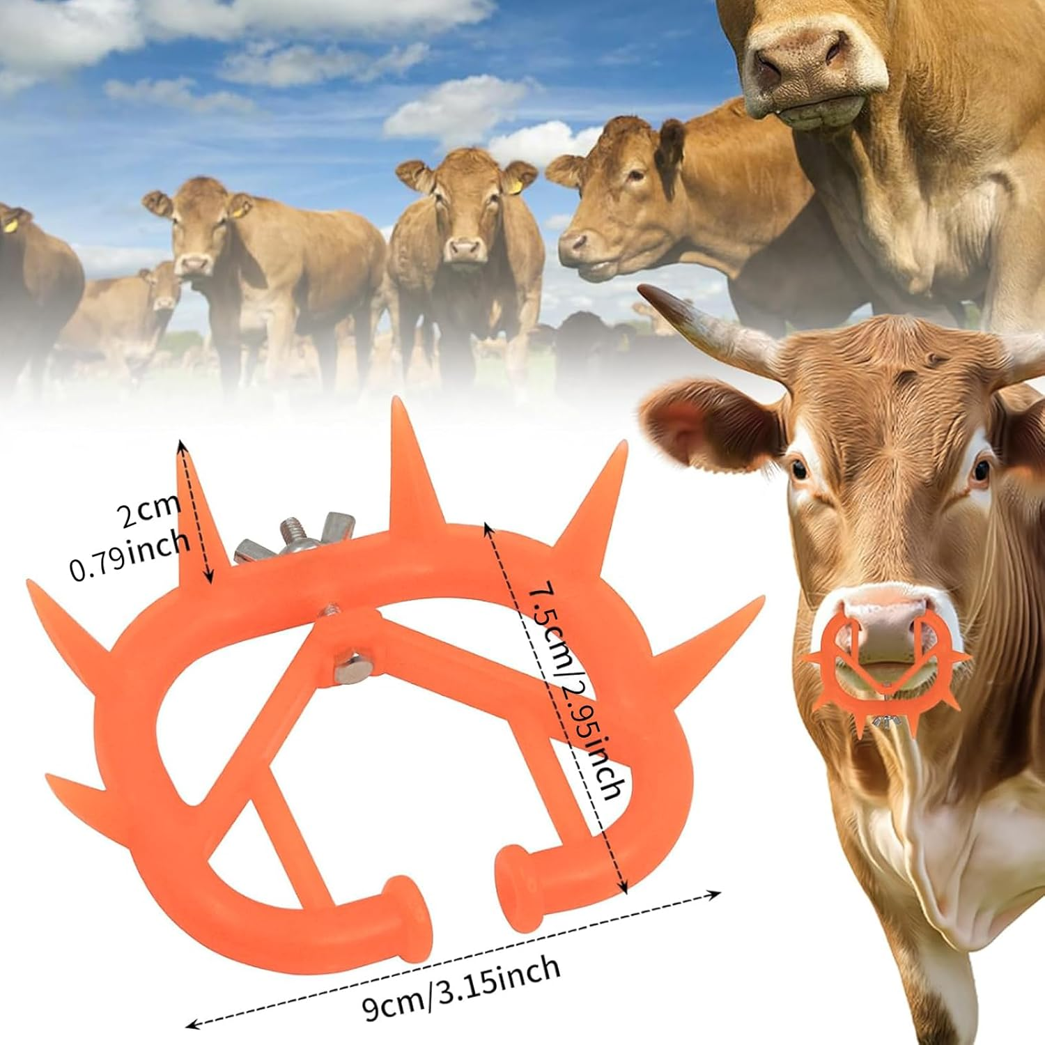 Nlvnmv 10 PCS Thickened Plastic Calf Weaning Rings, Durable Orange Cow Nose Rings for Livestock, Cattle Weaning Tool to Prevent Calf Sucking