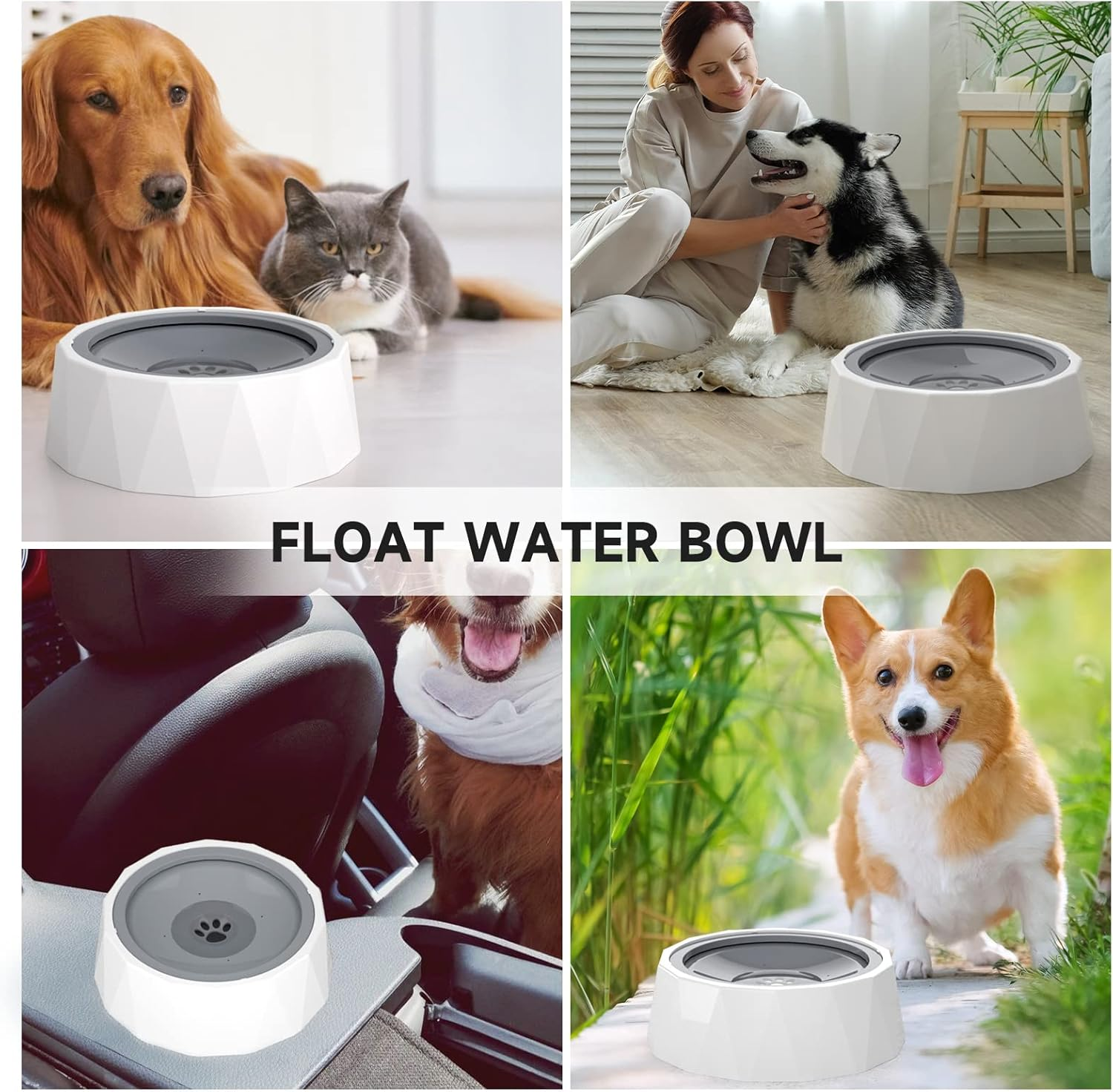 ELS PET Dog Bowl No Spill, Pet Water Bowl No Drip Slow Water Feeder Cat Bowl, Pet Water Dispenser Large Capacity Travel Water Bowl for Dogs, Cats (1L, Grey with Filter) image number 1