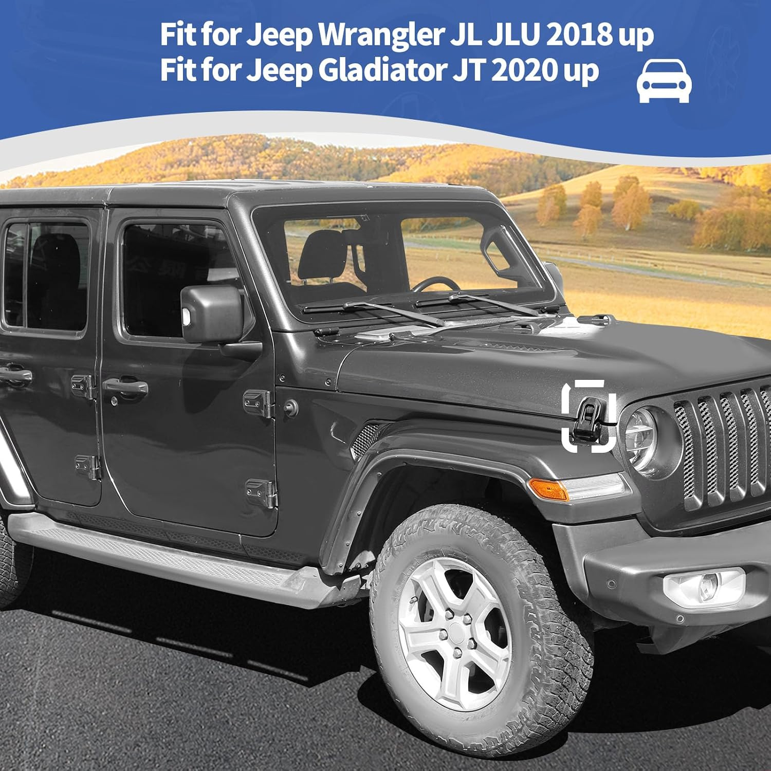 2018 Jeep Wrangler JL OEM Original Black Stainless Steel Latch Locking Hood Catch Kit image number 6