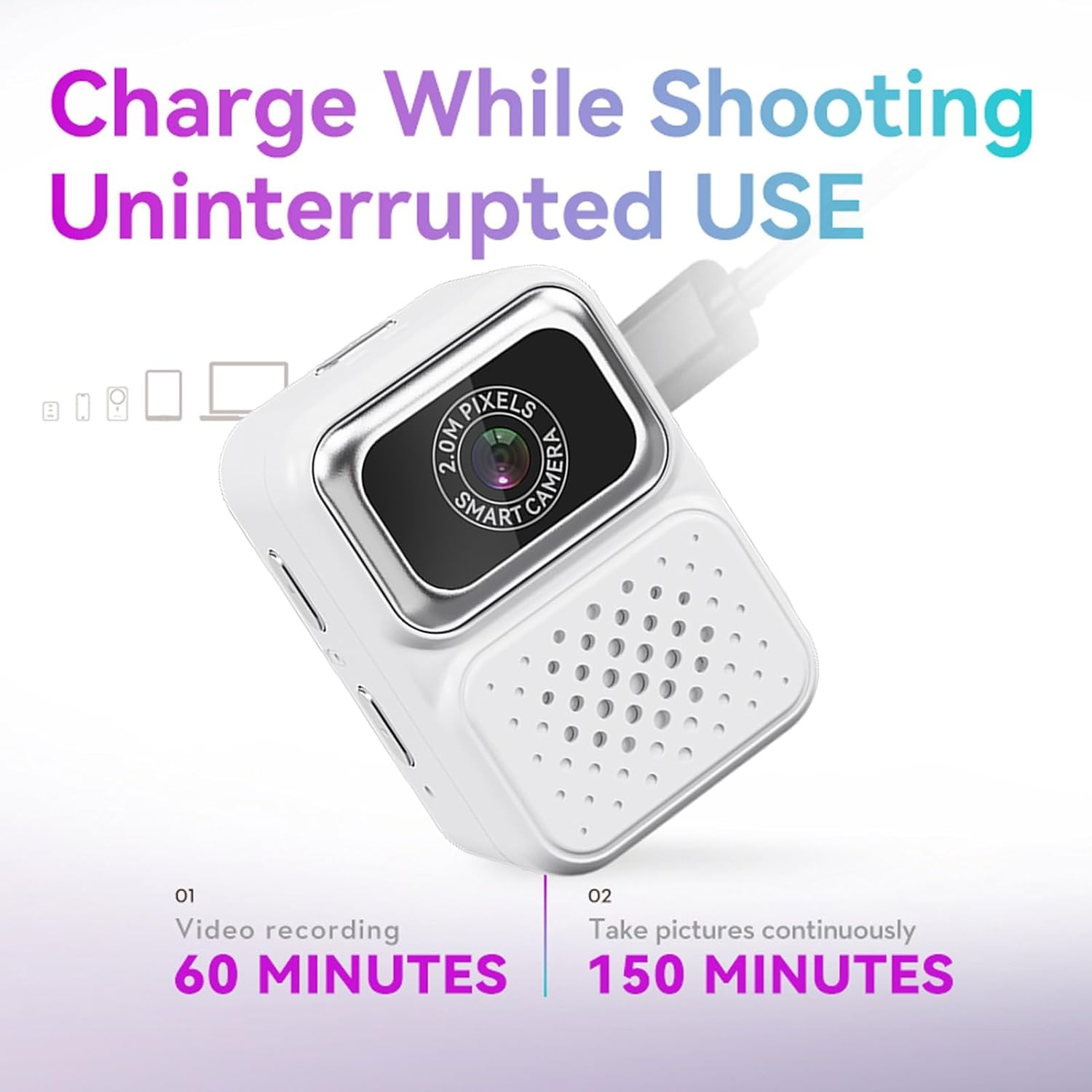 Zopsc 1080P Keychain Camera, Tiny Retro Digital Camera, 2MP Photos, 128GB Expandable, Portable Pocket Video Recorder for Travel & Study (White) - White image number 4