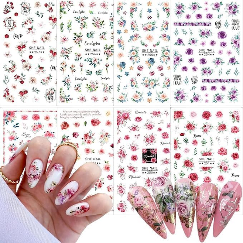 14 Sheets Flower Nail Art Stickers,Nail Art Supplies Orchid Butterfly Colorful Design Nail Accessories for Women Nail Decorations image number 5
