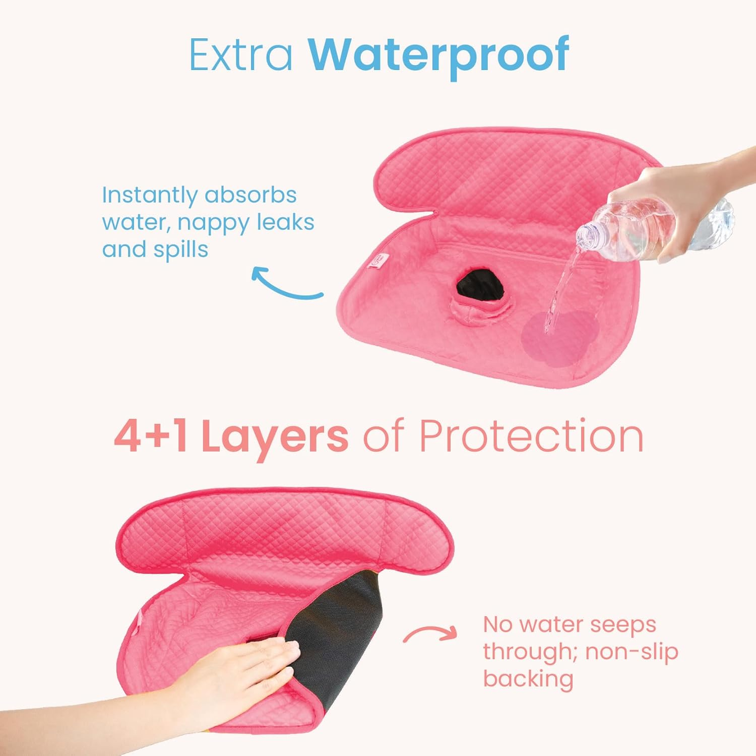 Pink Piddle Pad 2-Pack &ndash; Waterproof Car Seat & Stroller Protector for Potty Training Toddlers & Babies, Machine Washable, Anti-Slip Backing, Universal Fit - Blue image number 2