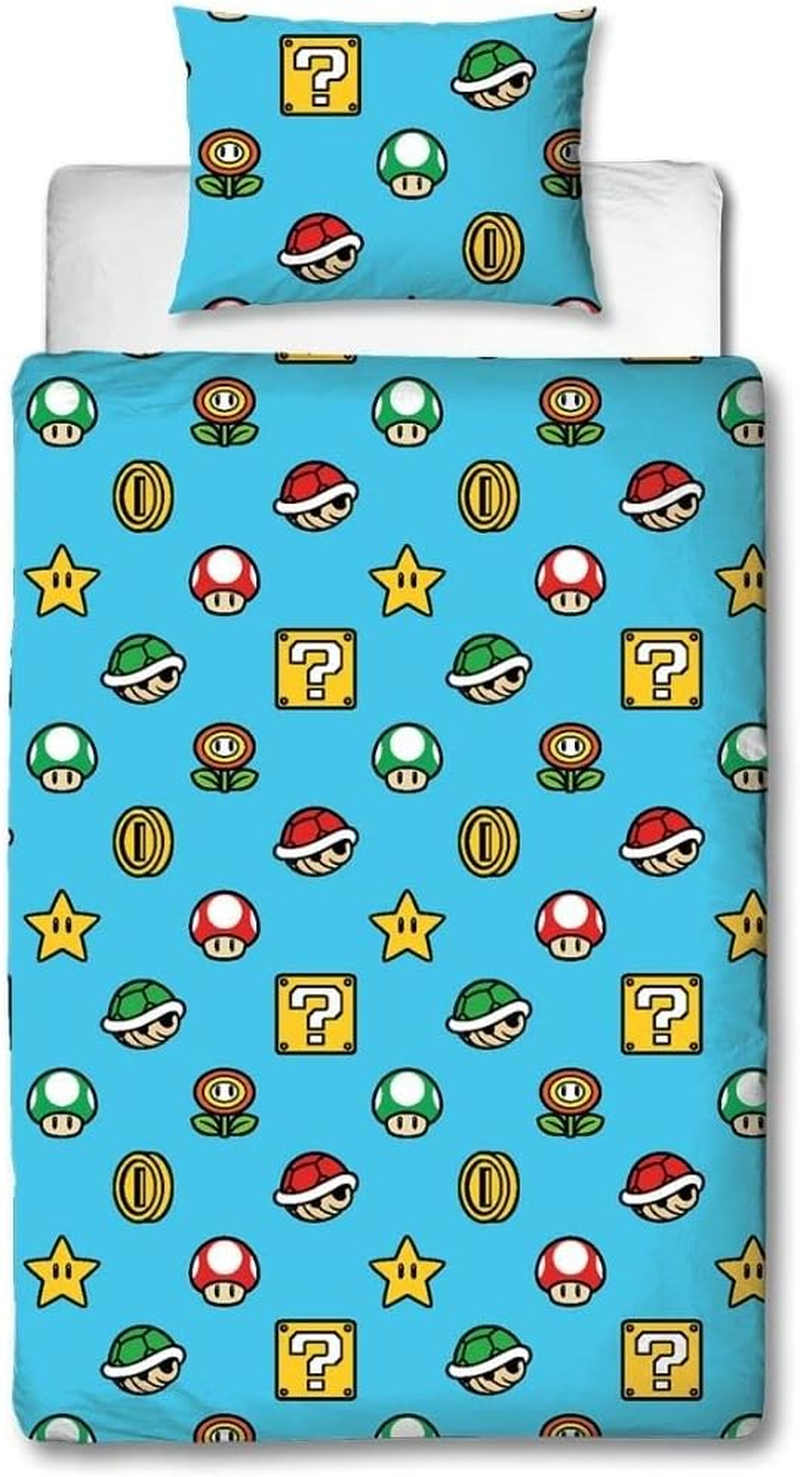 Nintendo Super Mario Official Single Duvet Cover Set, Continue Design | Blue Reversible 2 Sided Bedding Cover Official Merchandise Including Matching Pillow Case image number 5