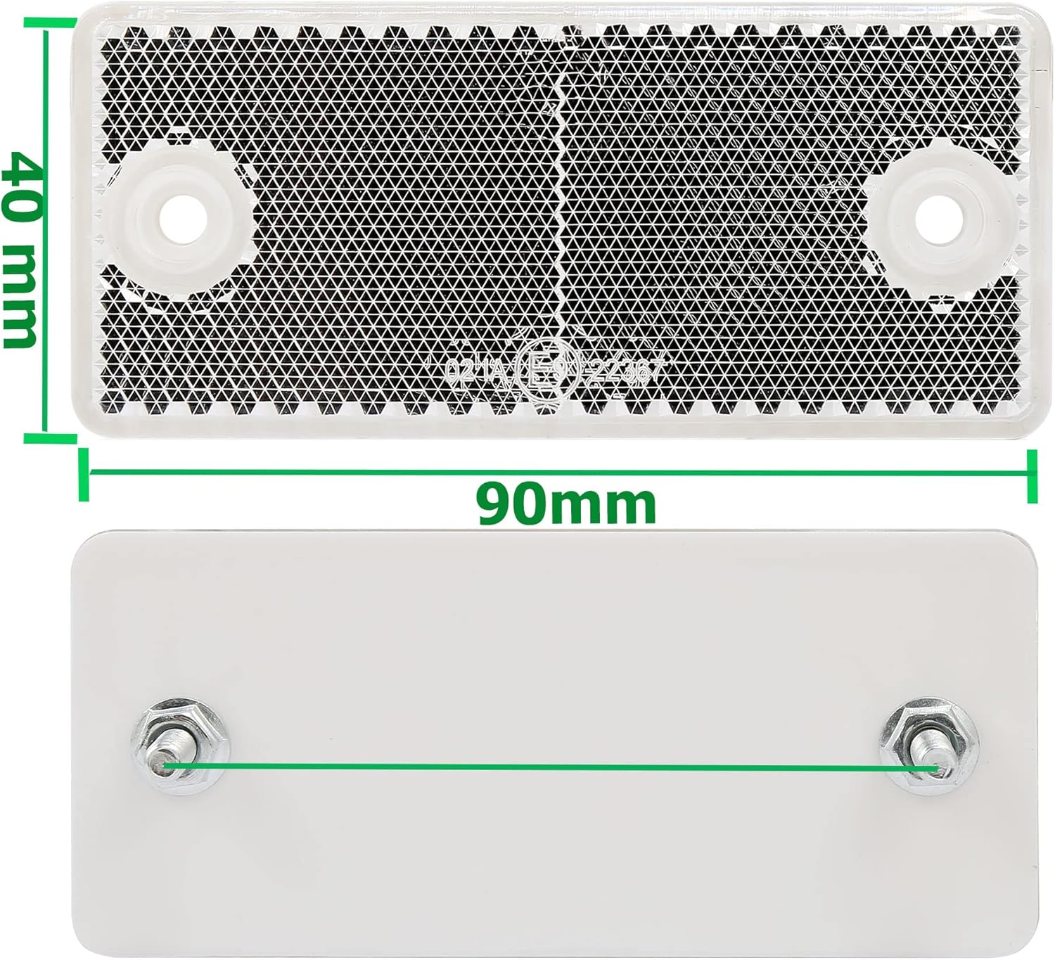 Rectangular Reflectors Screw-On Pack of 2, 90 X 40 X 8 Mm, with E9 Certification, Rear Reflector for Tractor, Caravan, Diffusion Disc Trailer, Cat'S Eye, White Square Reflector (White/Square/2-Pack) image number 2