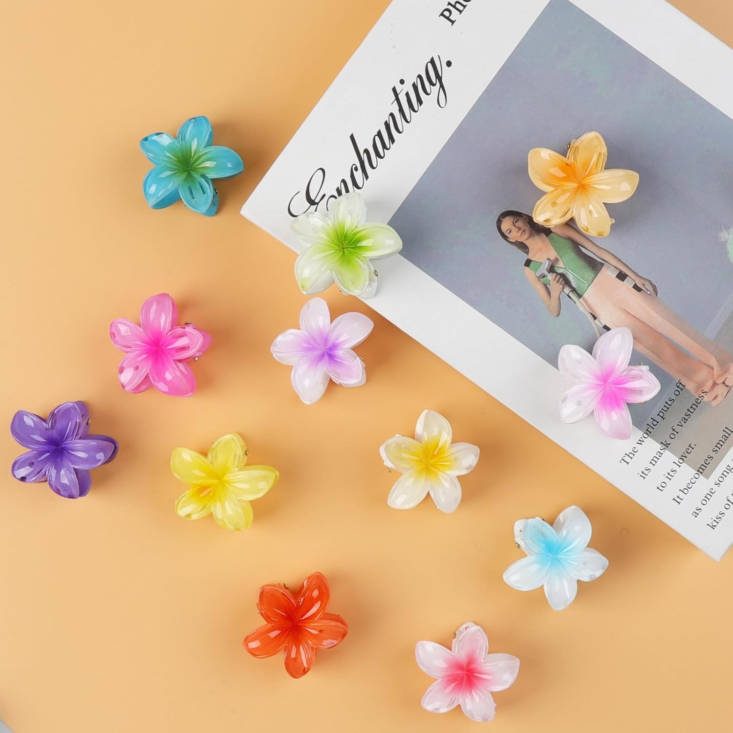 Pack of 12 Small Flower Hair Clips, Plastic Small Gripper Hair Clips, 1.3 X 1.5 Cm Flowers Mini Hair Clips, Non-Slip Colourful Cute Colours Hair Clip, for Baby Women Girls Hair Styling Accessories image number 5