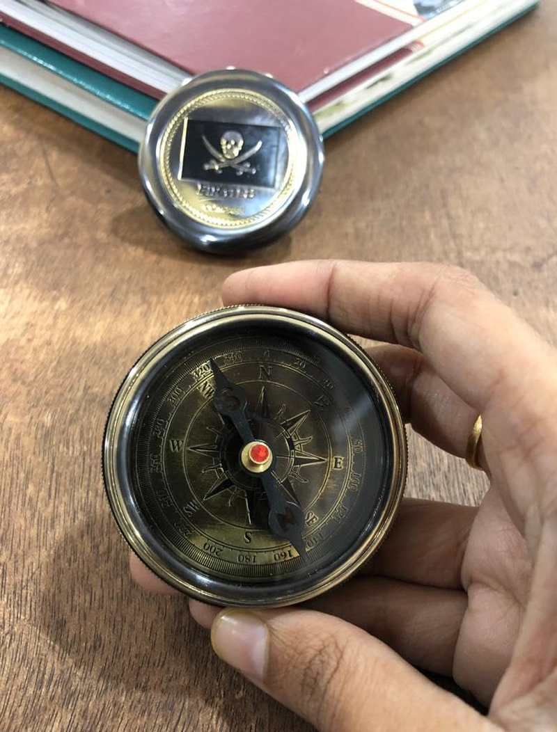 NAUTICALMART Pirates of Caribbean Jack Sparrow 2" Pocket Antique Brass Compass W/Beautiful Leather Case Engraved Gifts Directional Pirate Hiking Travel Camping Compass image number 5