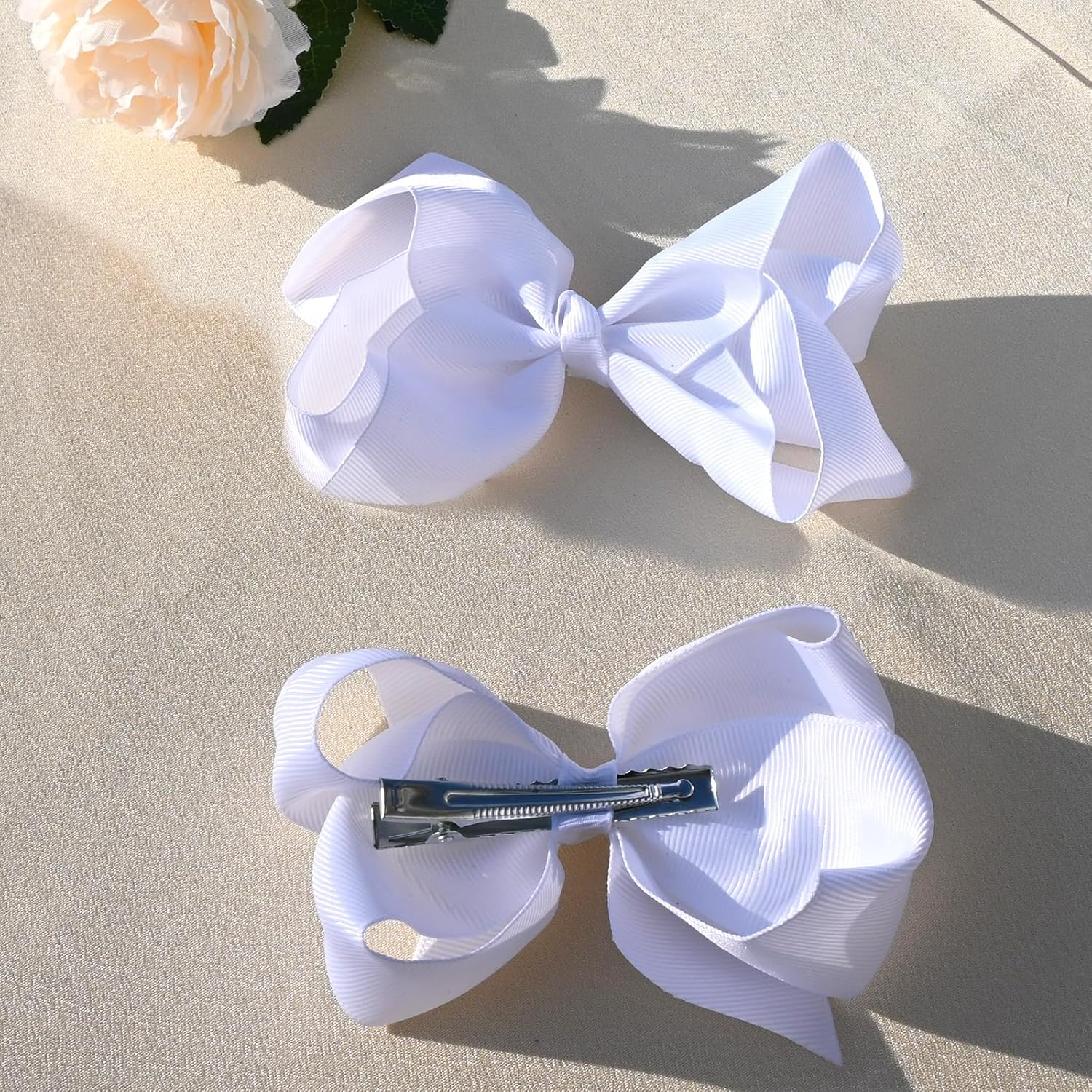 6 PCS 6" Hair Bows for Girls Alligator Clips Grosgrain Ribbon Solid Color Hair Accessories Toddler Bows for Girls Kids(White, 6 Count) - 3Inch-Green image number 2