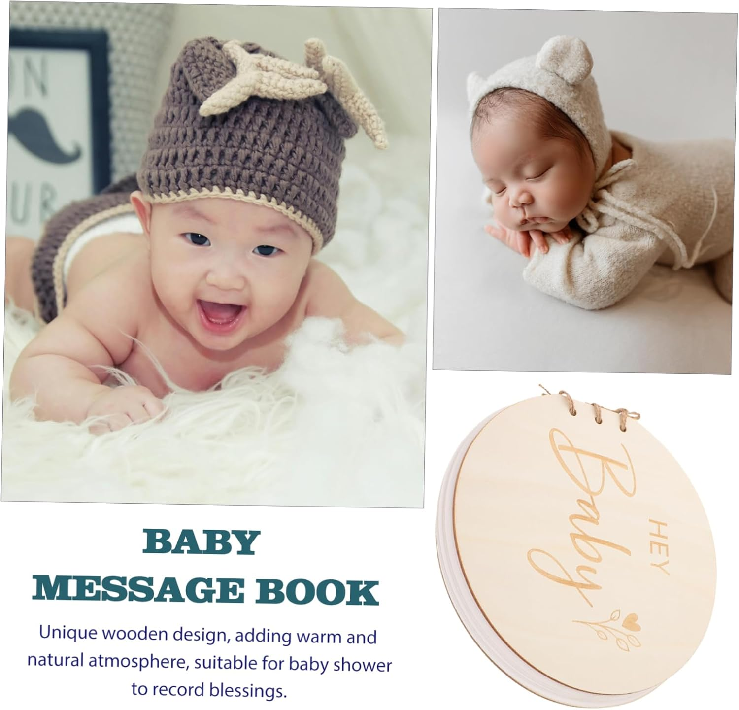 Natural Wood Baby Shower Guest Books Baby Shower Sign-In Book, Blank Keepsake Memory Album for Party Celebrations image number 1