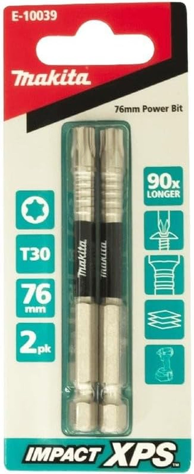 Makita Impact Xps Power Bit, T30 X 75 Mm Size (Pack of 2)